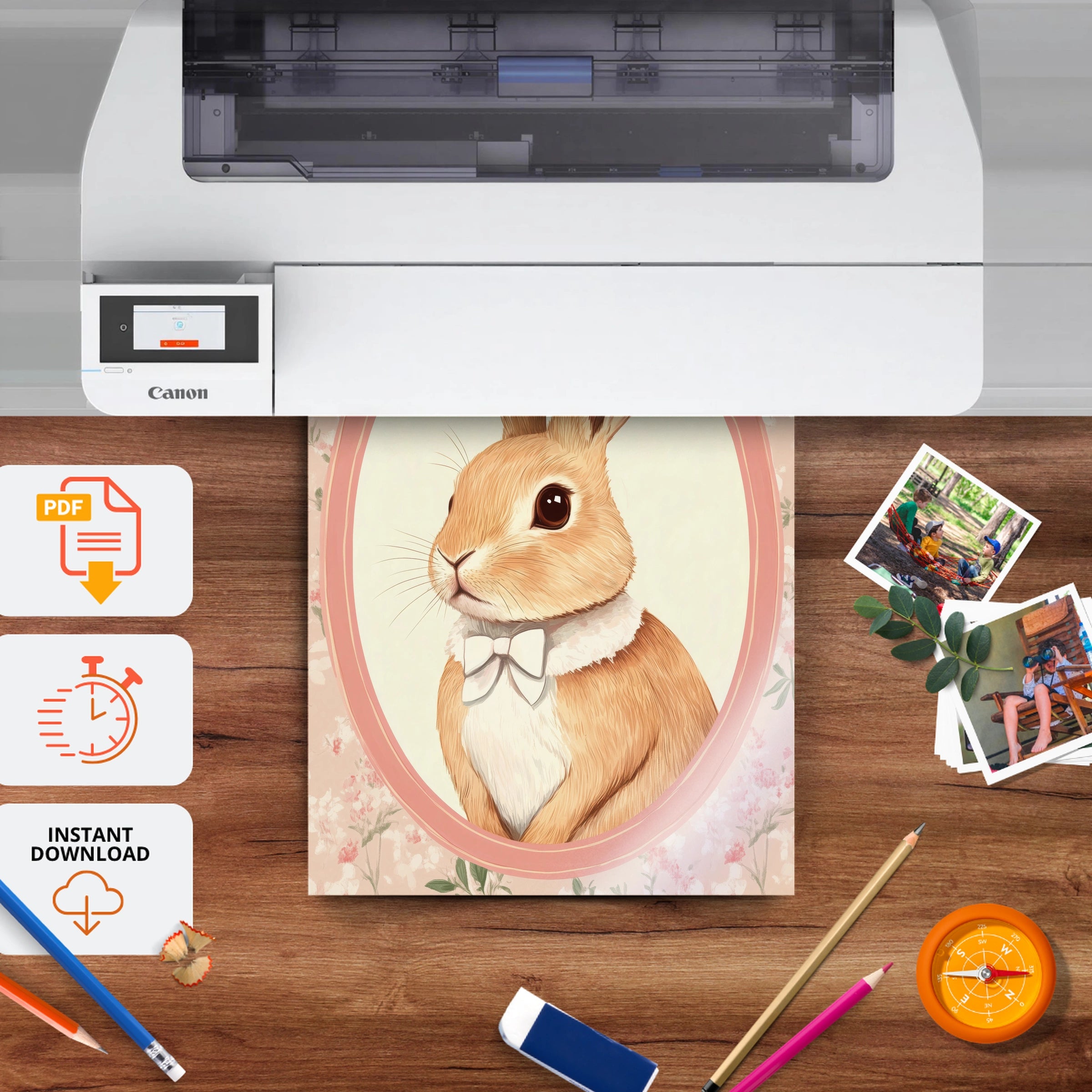 Rabbit Cameo Nursery Print - printable nursery wall art, instant download to print at home