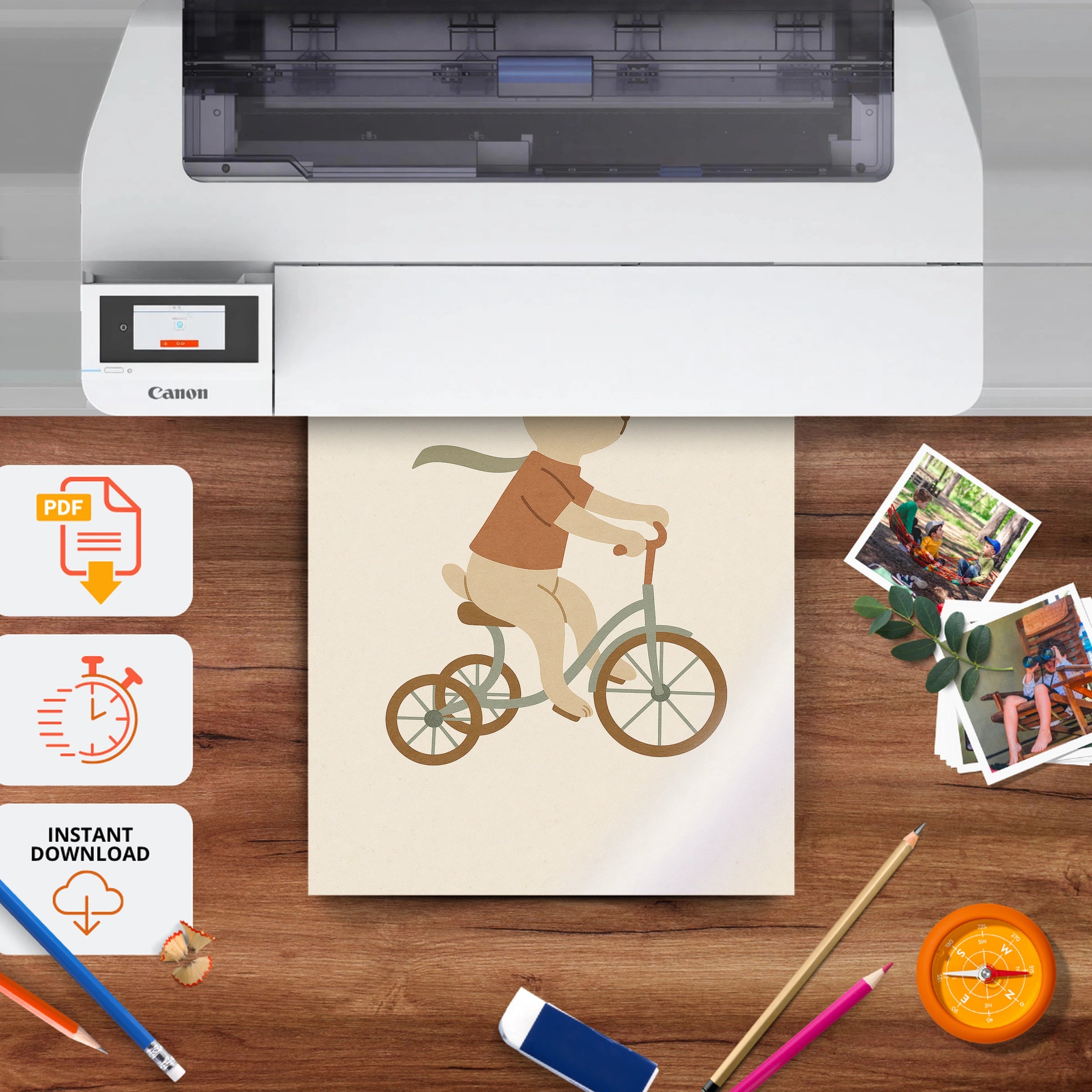 Rabbit Cyclist Nursery Print - printable nursery wall art, instant download to print at home