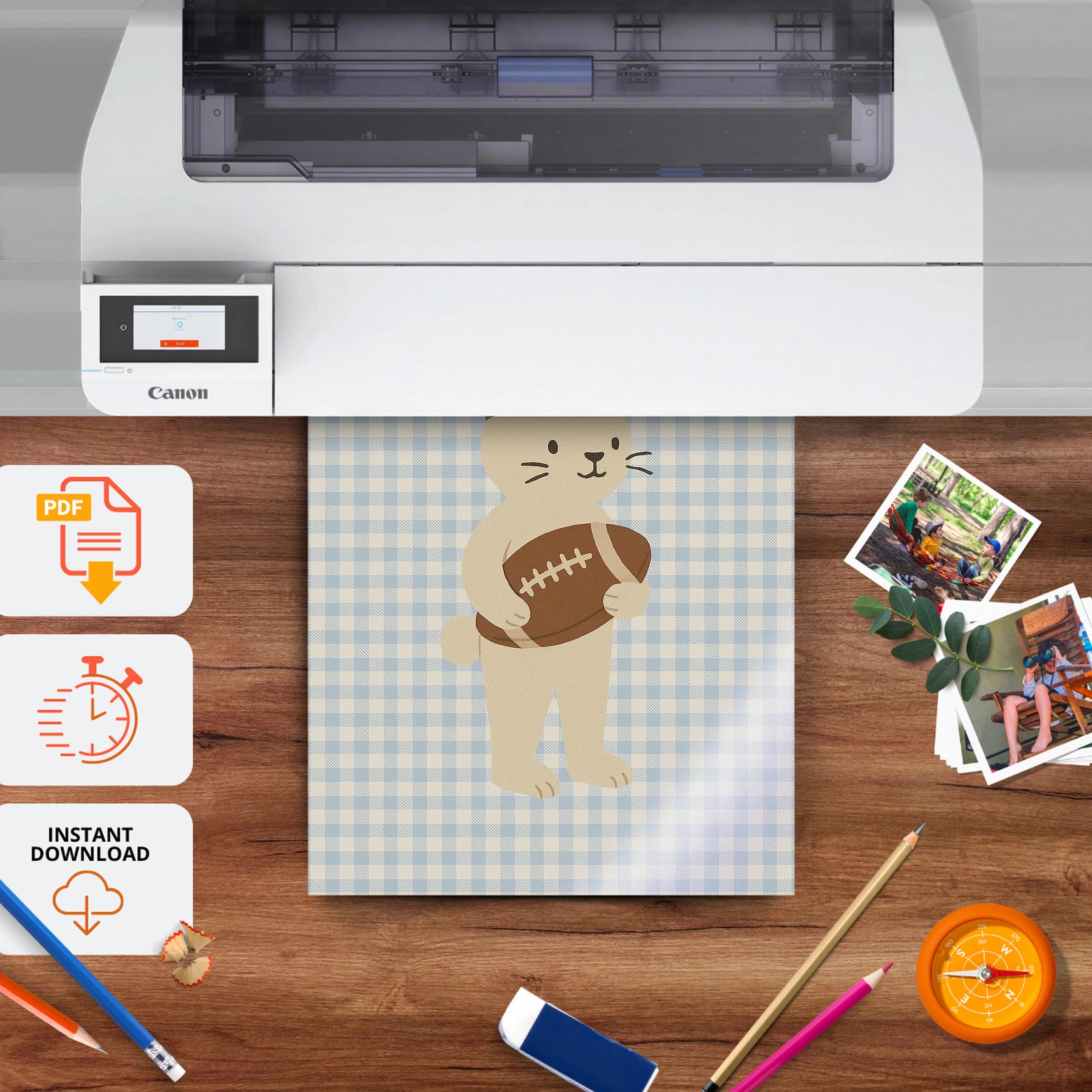 Rabbit Football Player Nursery Print - printable nursery wall art, instant download to print at home