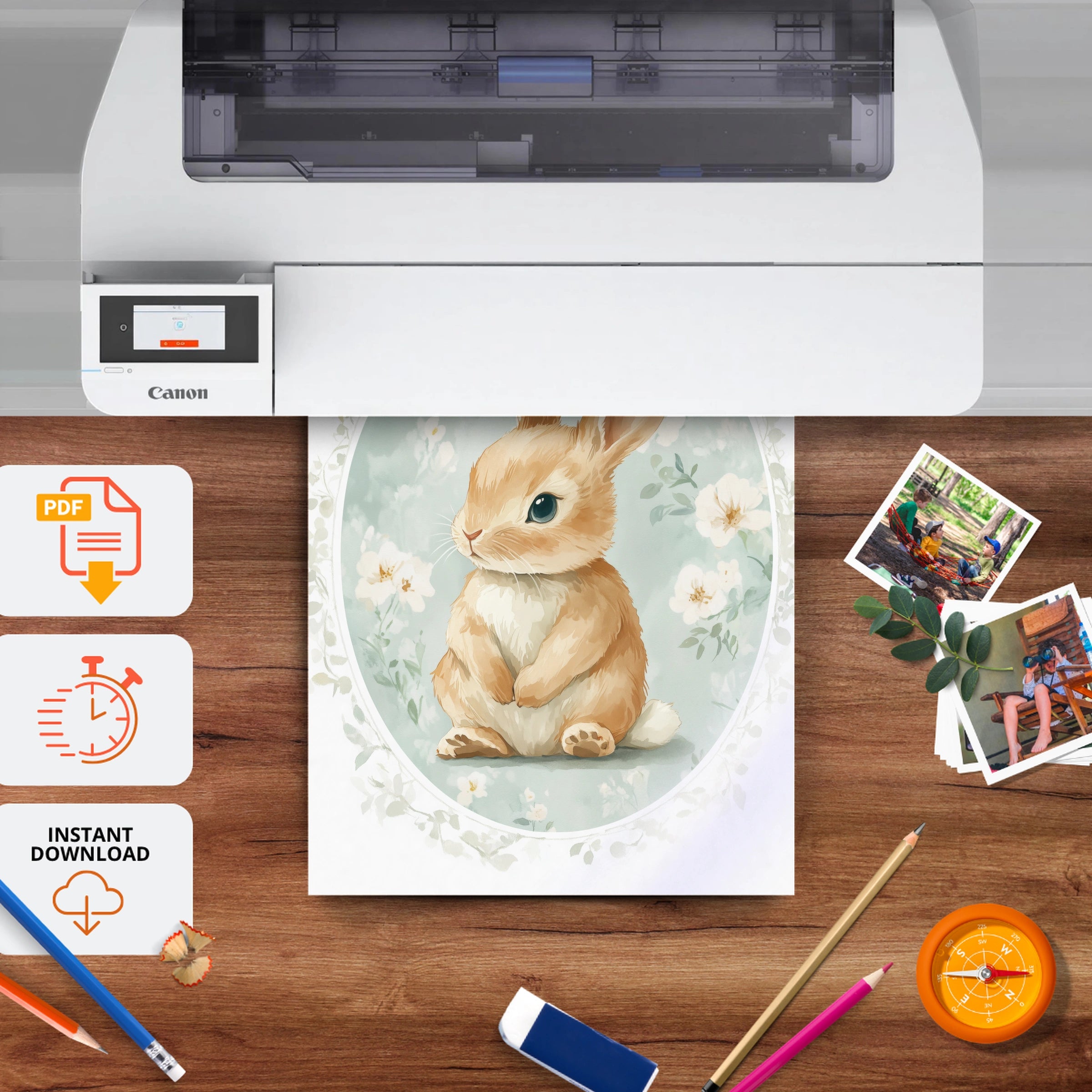 Rabbit in a Blue Oval Nursery Print - printable nursery wall art, instant download to print at home