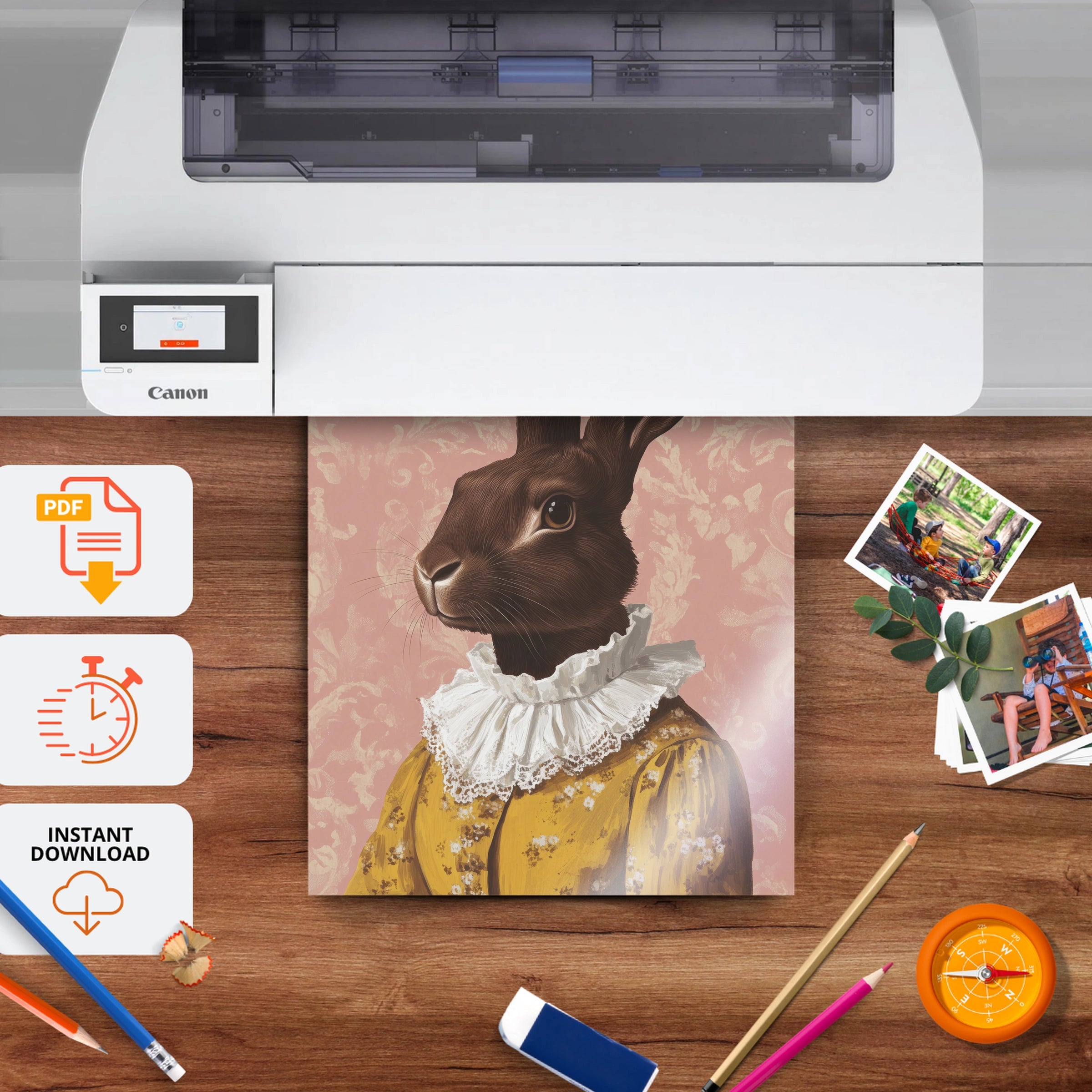 Rabbit in a Dress Nursery Print - printable nursery wall art, instant download to print at home
