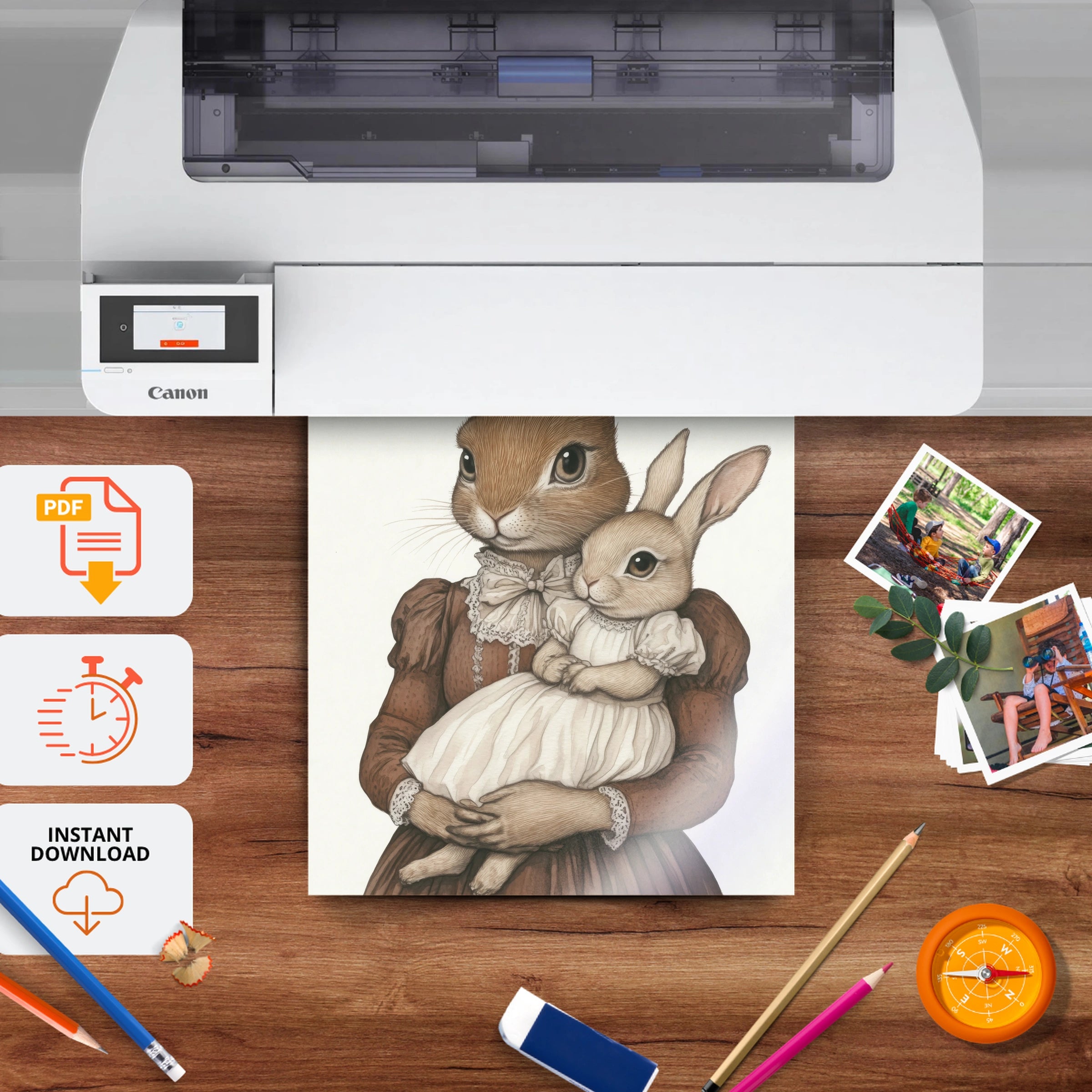 Rabbit Mother and Baby Nursery Print - printable nursery wall art, instant download to print at home
