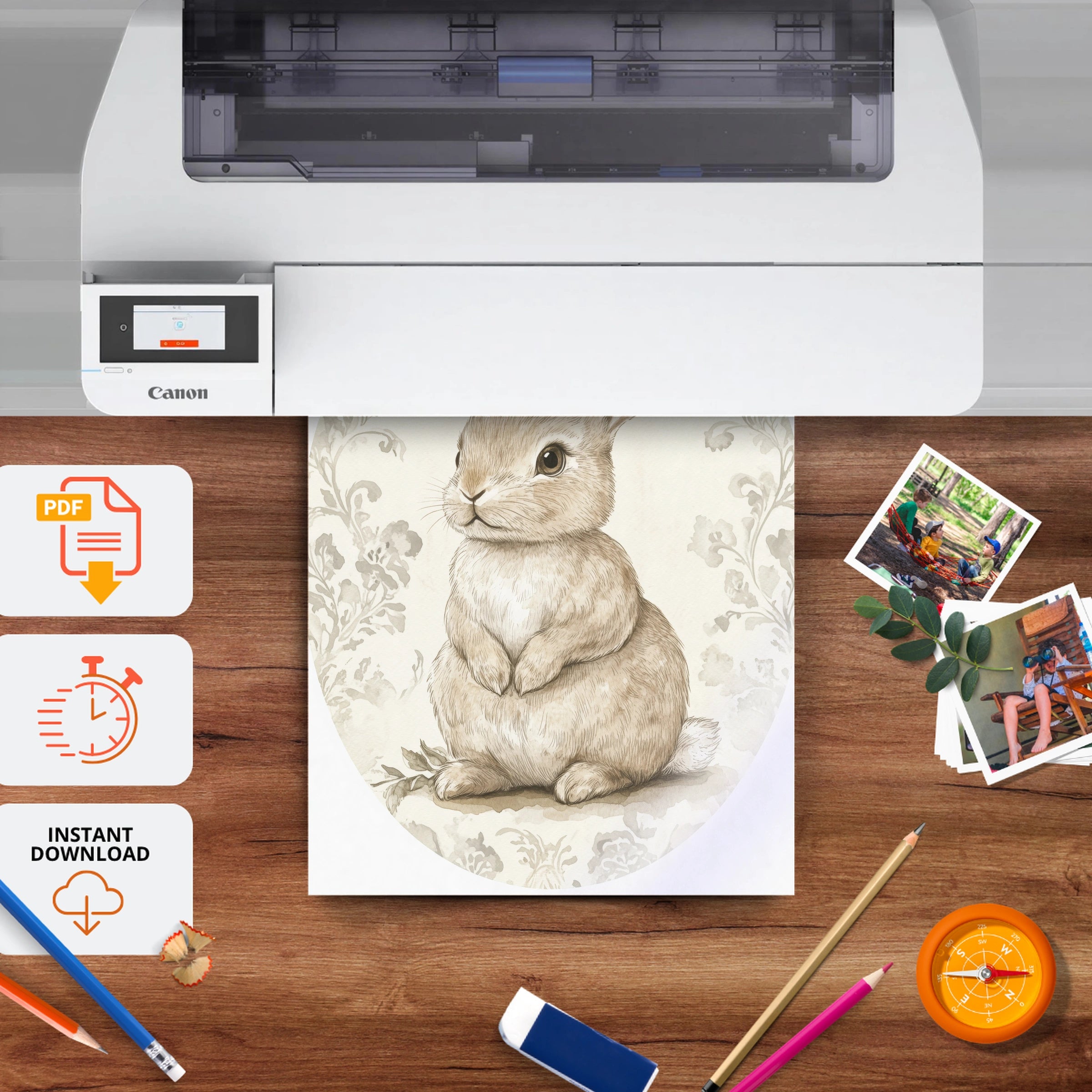 Rabbit Oval Nursery Print - printable nursery wall art, instant download to print at home
