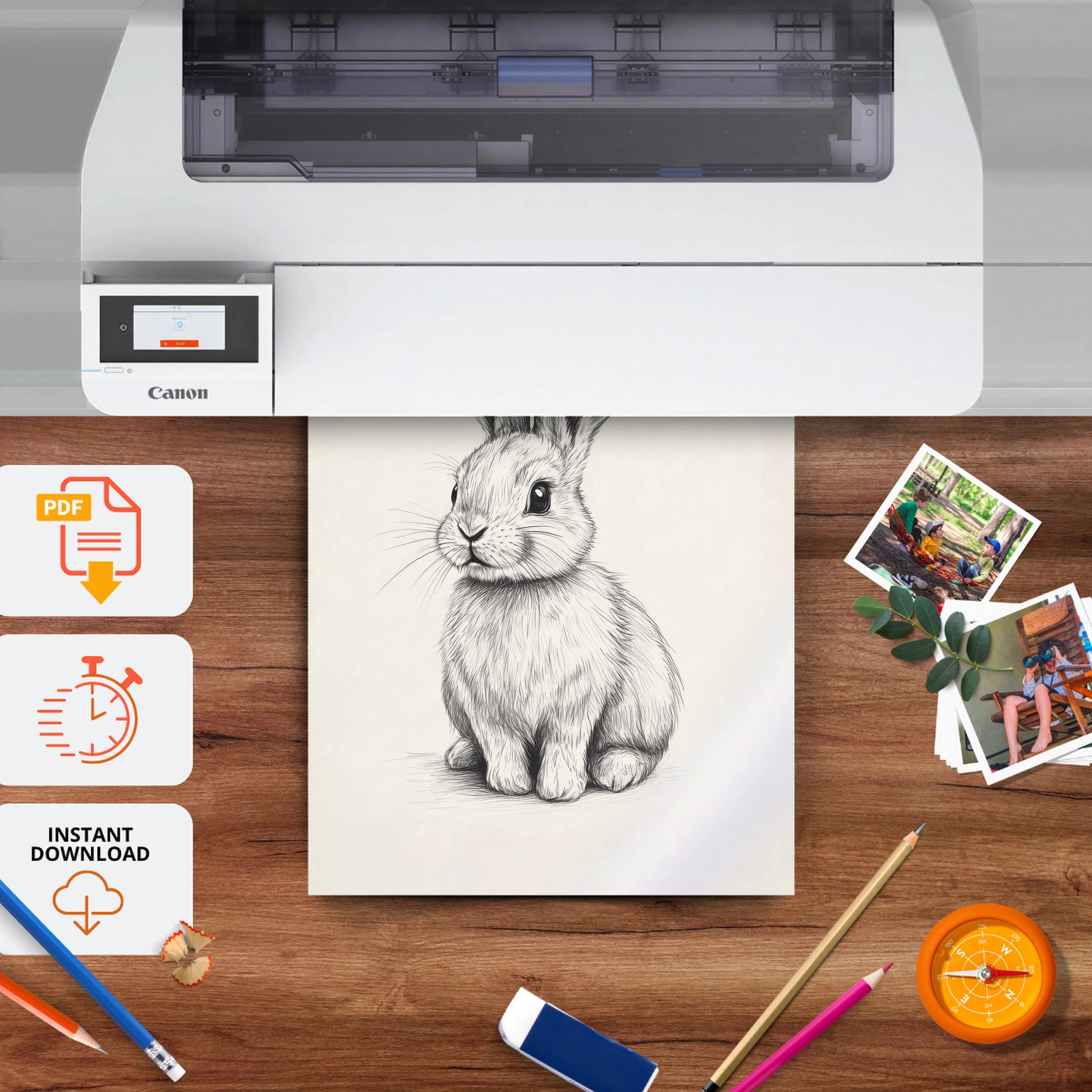 Rabbit Sketch Nursery Print - printable nursery wall art, instant download to print at home