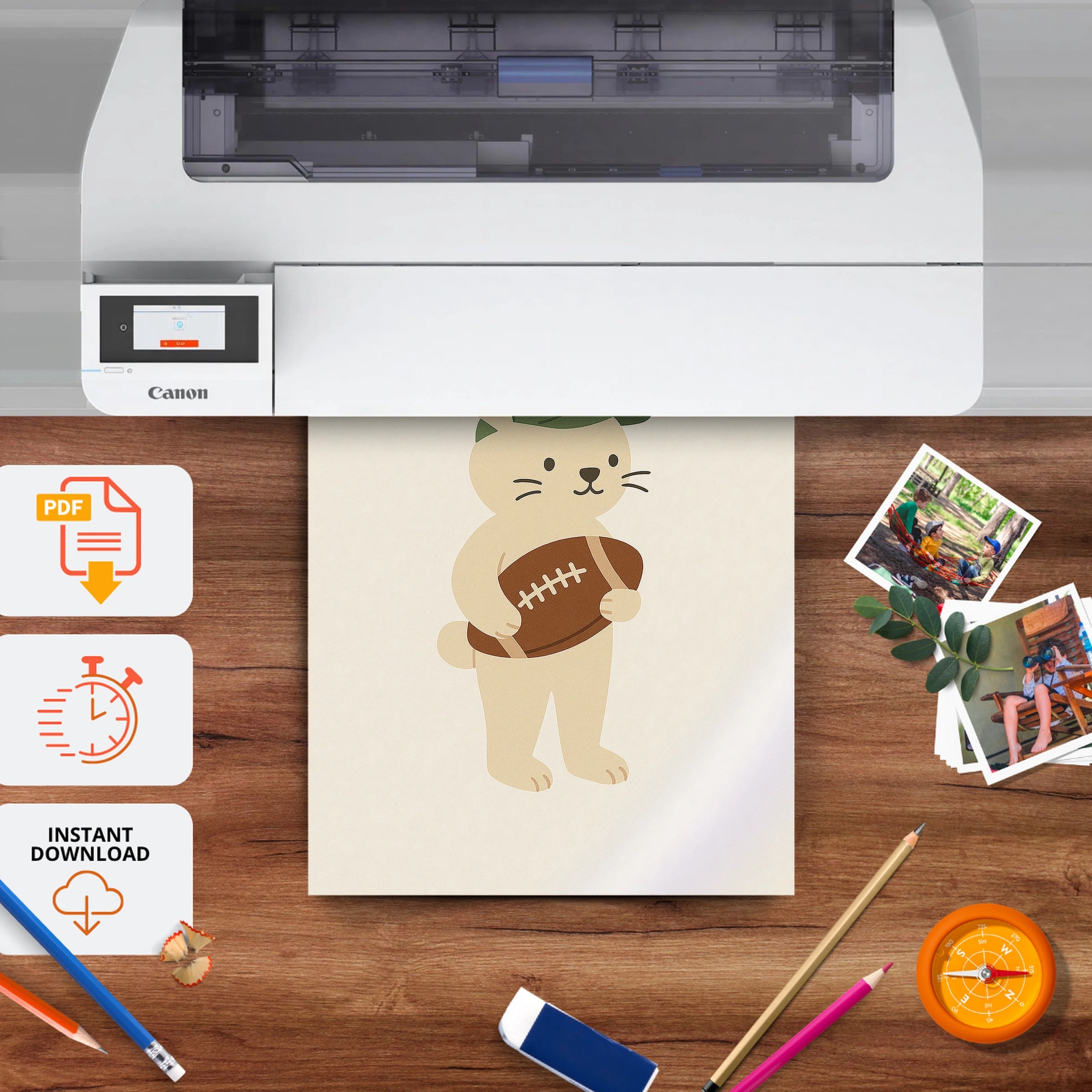 Rabbit with a Football Nursery Print - printable nursery wall art, instant download to print at home