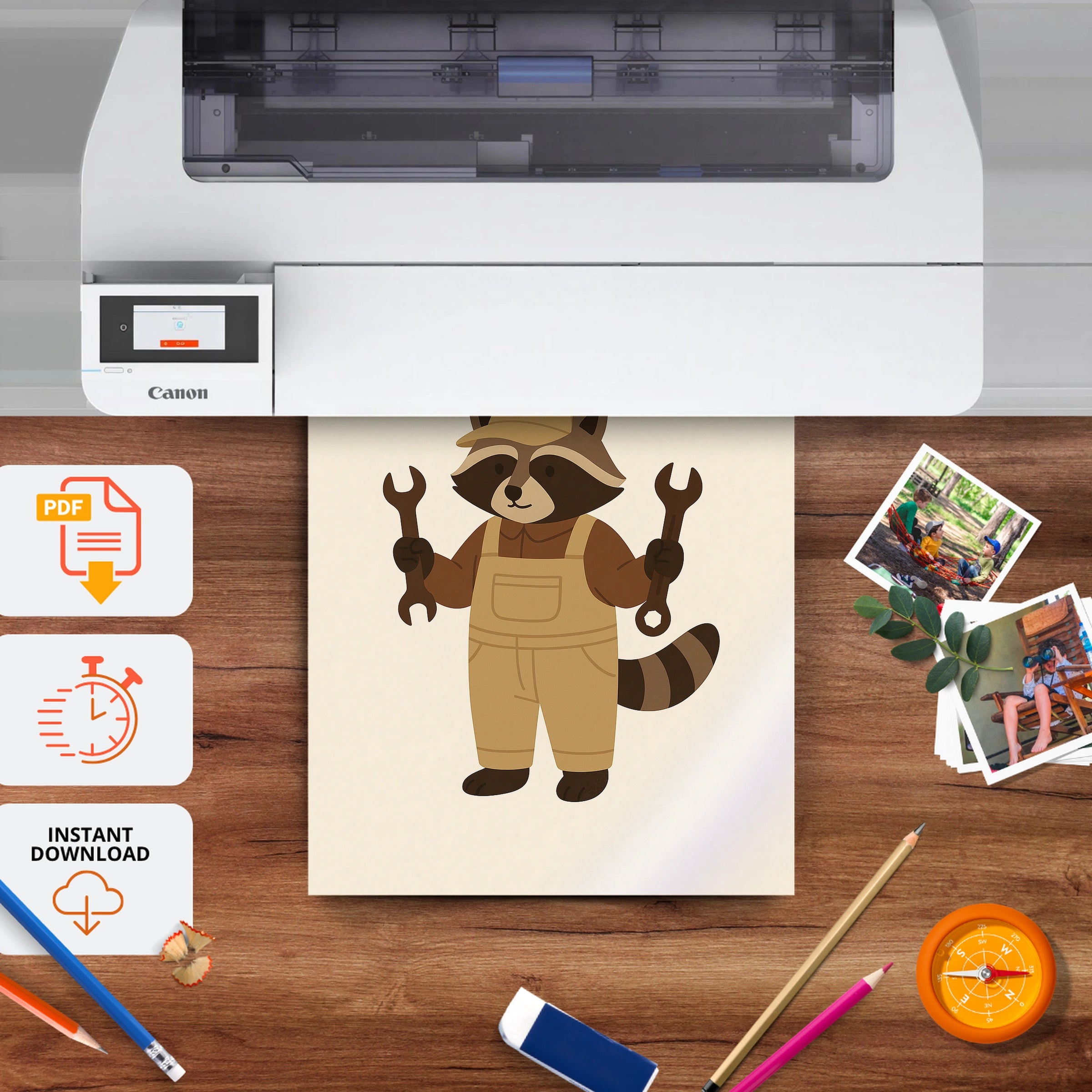 Raccoon Mechanic Nursery Print - printable nursery wall art, instant download to print at home