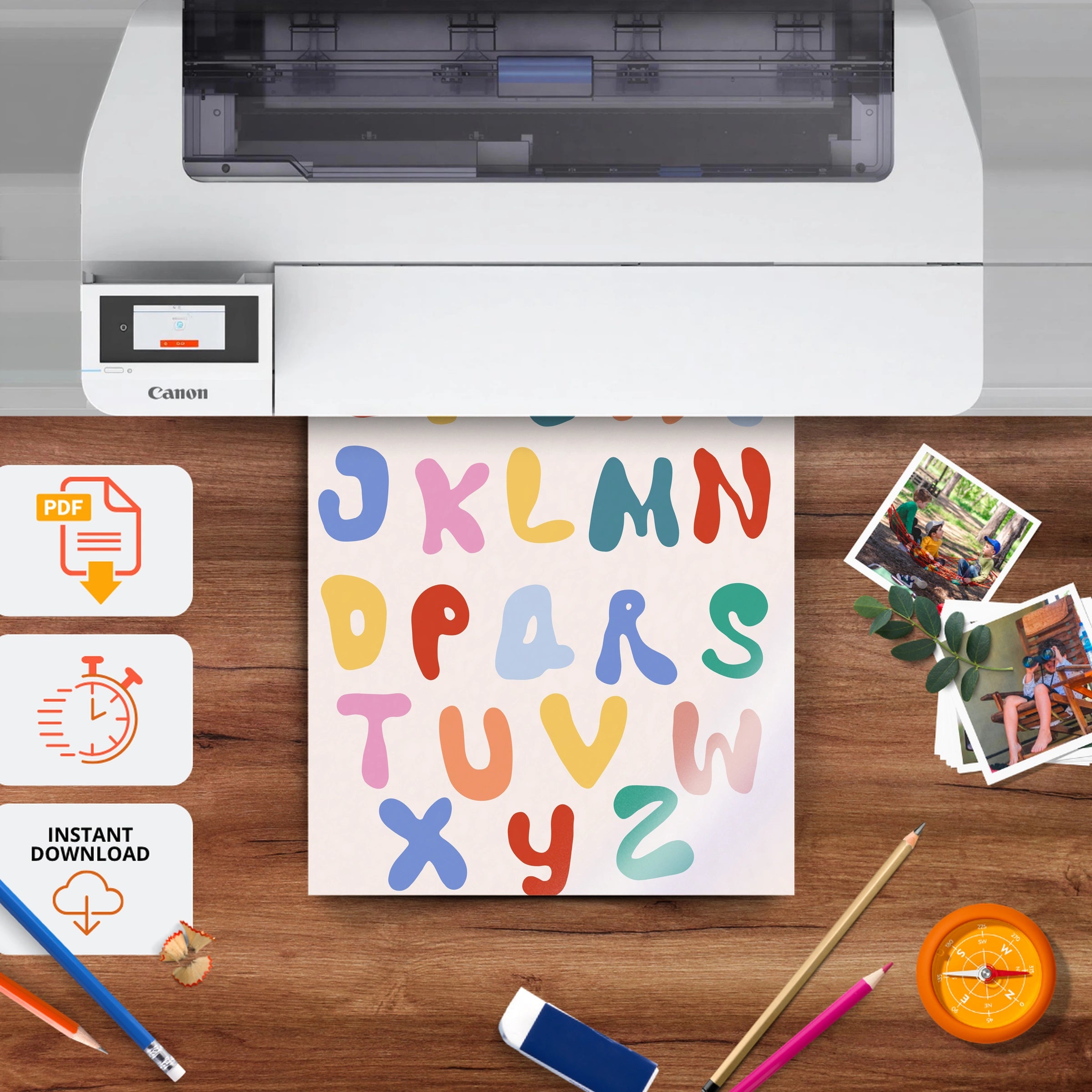 Rainbow Alphabet Nursery Print - printable nursery wall art, instant download to print at home