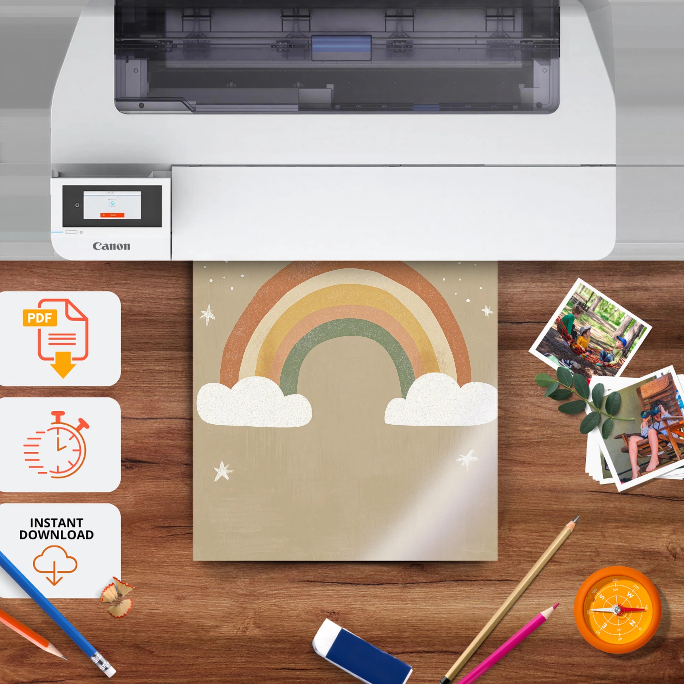 Rainbow and Stars Nursery Print - printable nursery wall art, instant download to print at home