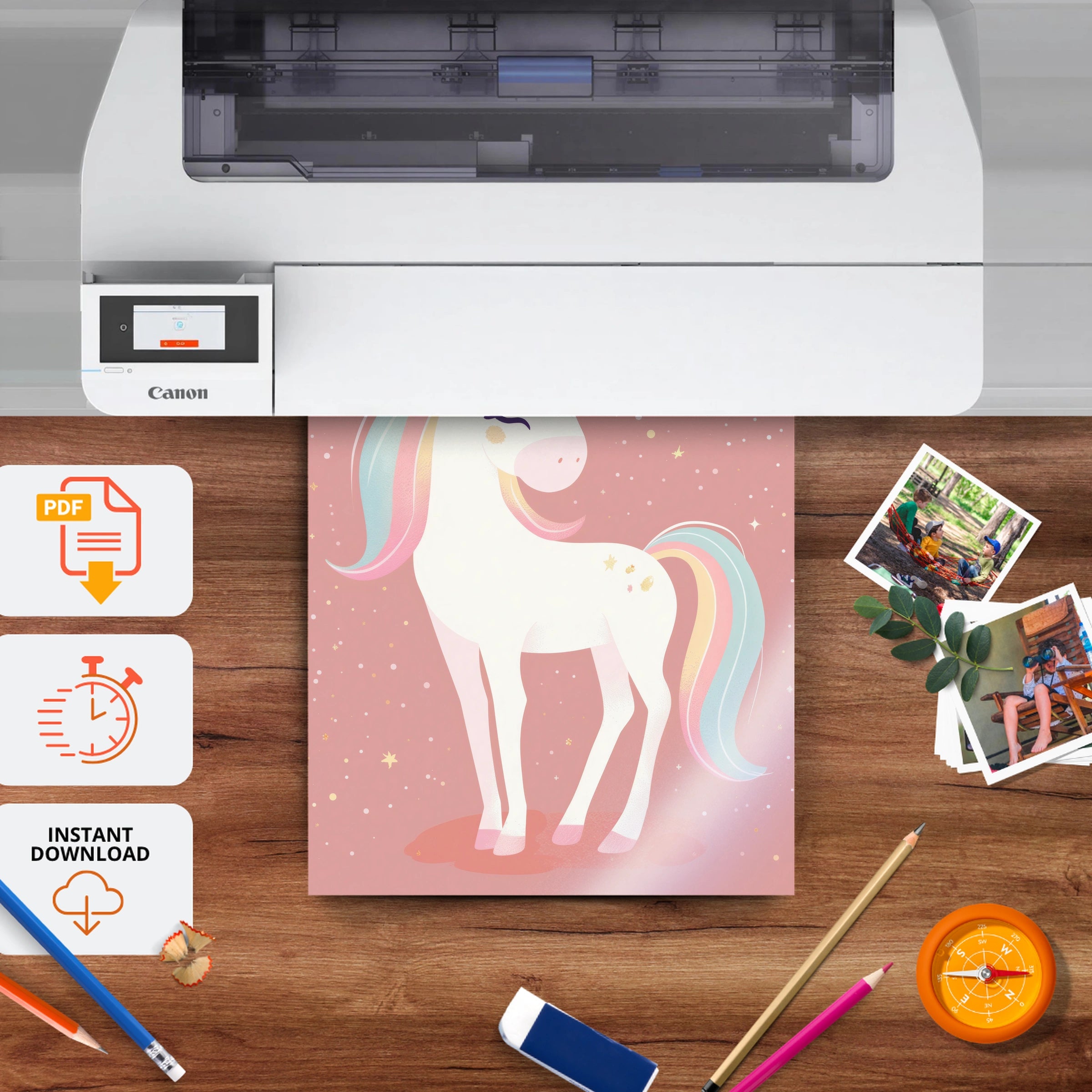 Rainbow Unicorn Nursery Print - printable nursery wall art, instant download to print at home
