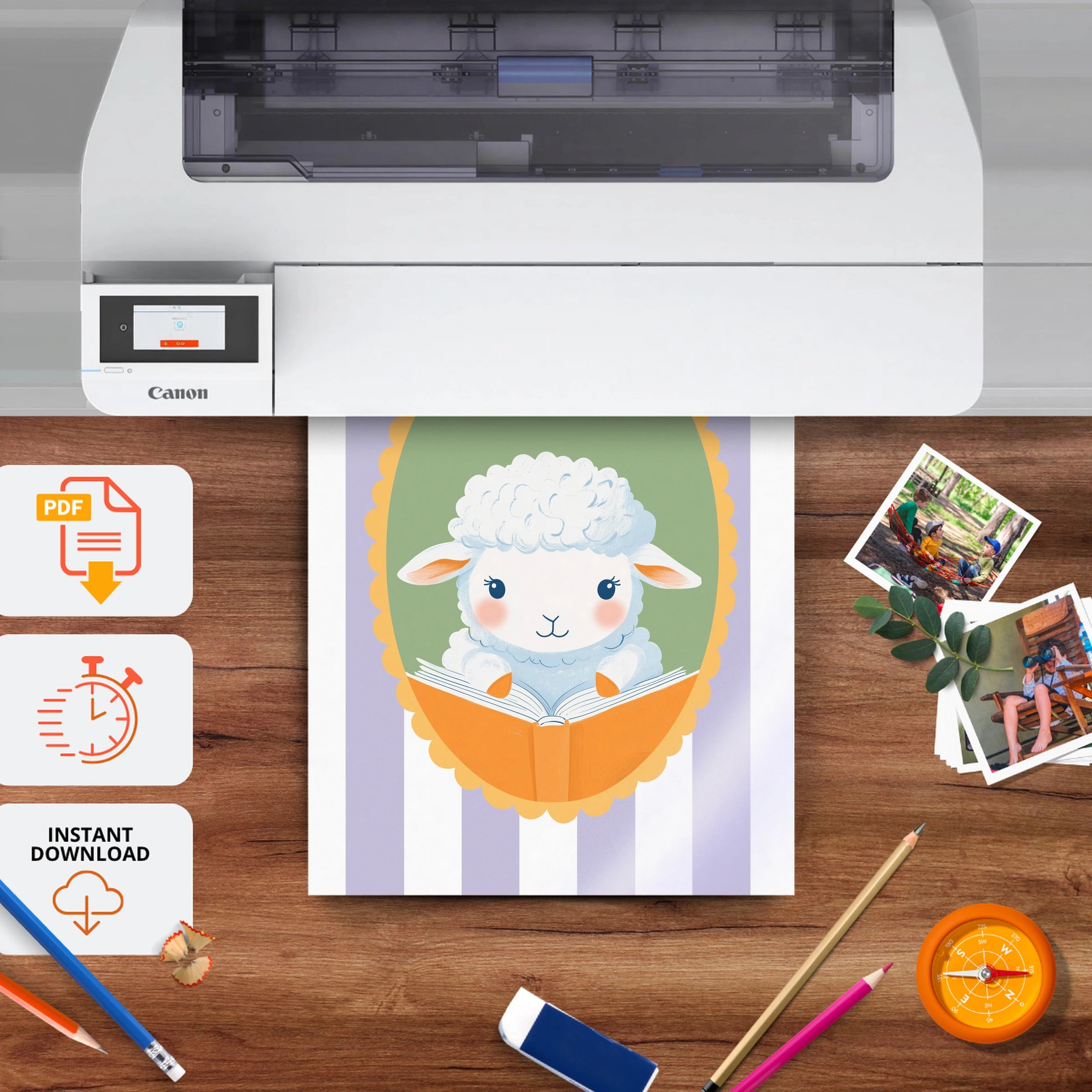Reading Sheep Nursery Print - printable nursery wall art, instant download to print at home