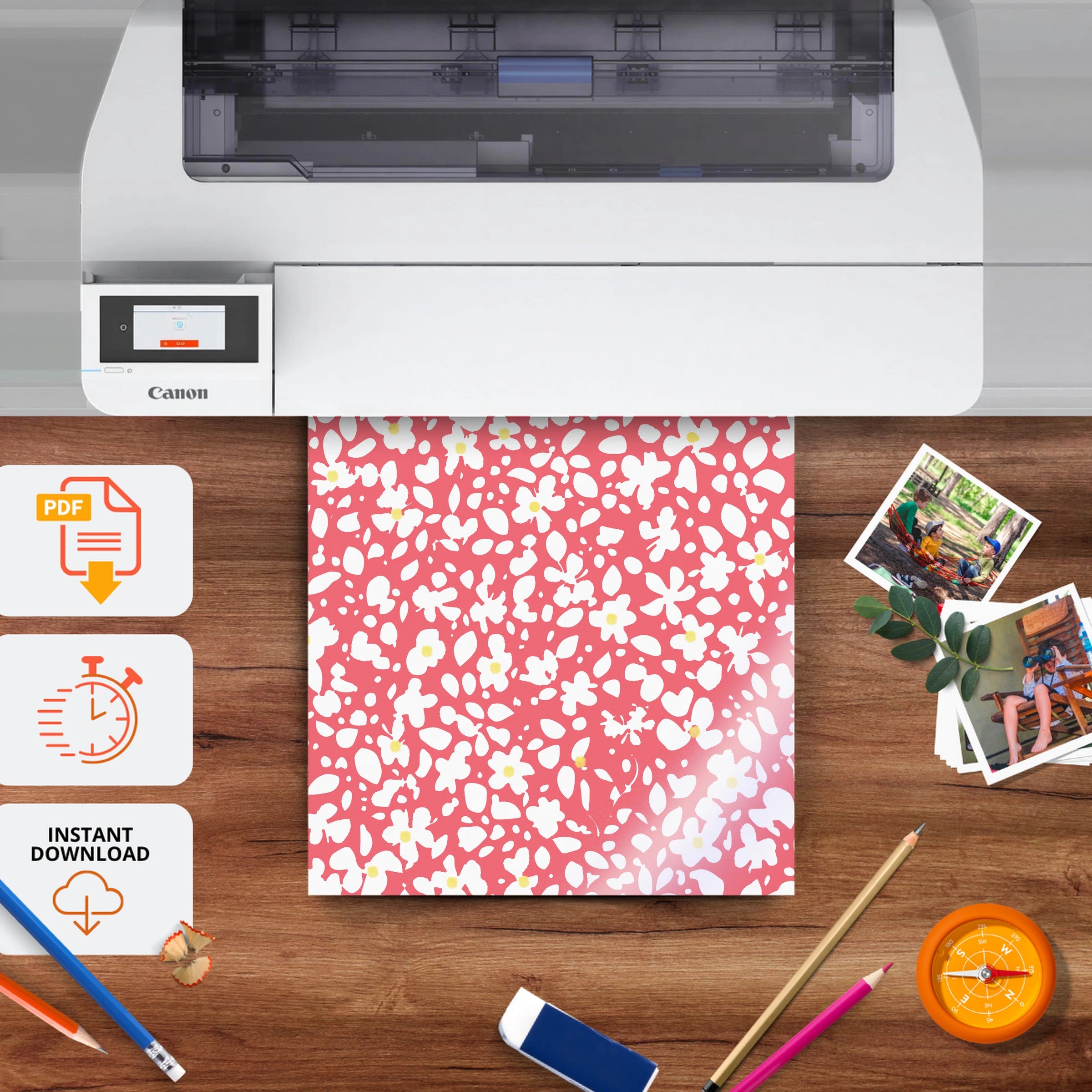 Red Floral Nursery Print - printable nursery wall art, instant download to print at home