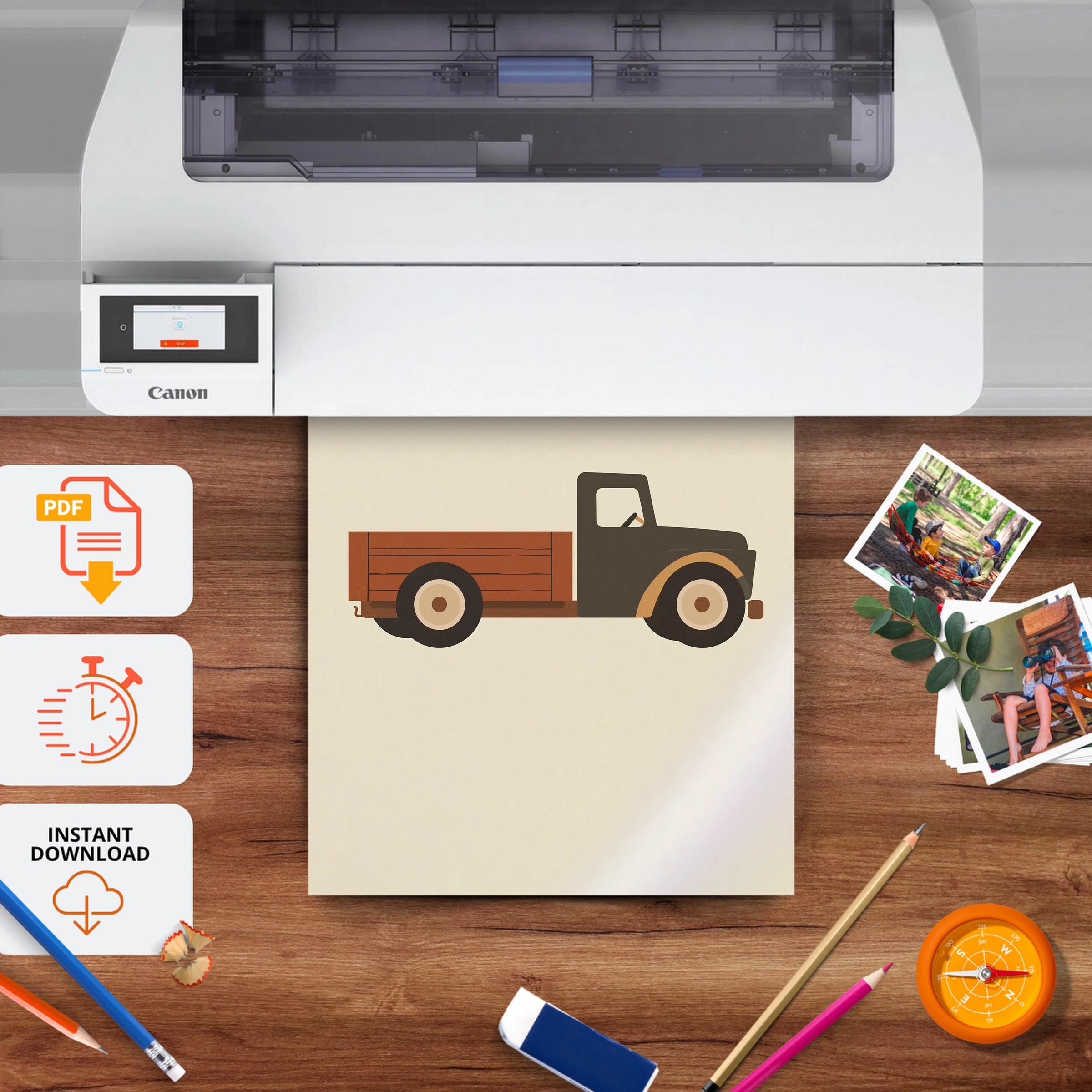 Red Pickup Truck Nursery Print - printable nursery wall art, instant download to print at home
