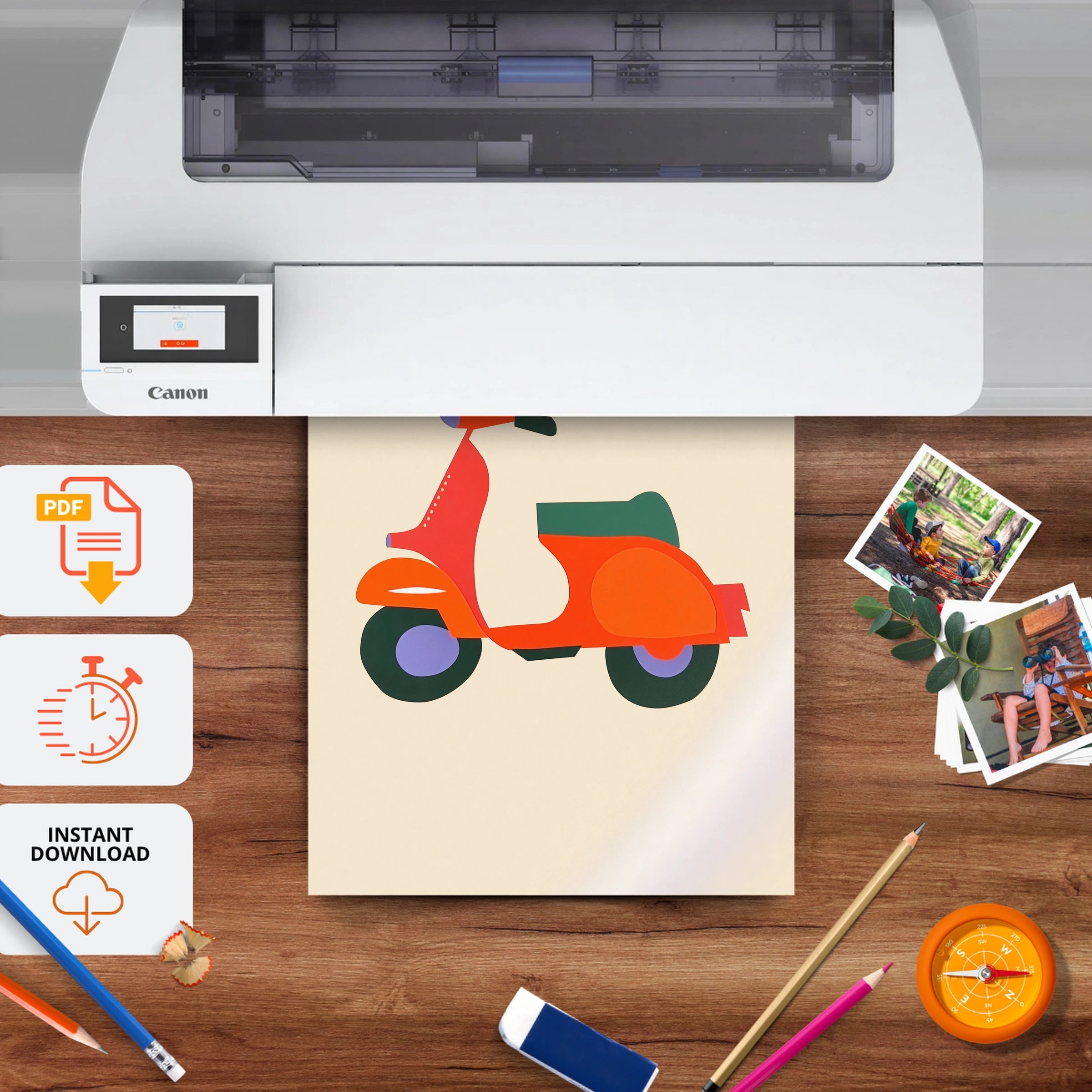 Red Scooter Nursery Print - printable nursery wall art, instant download to print at home