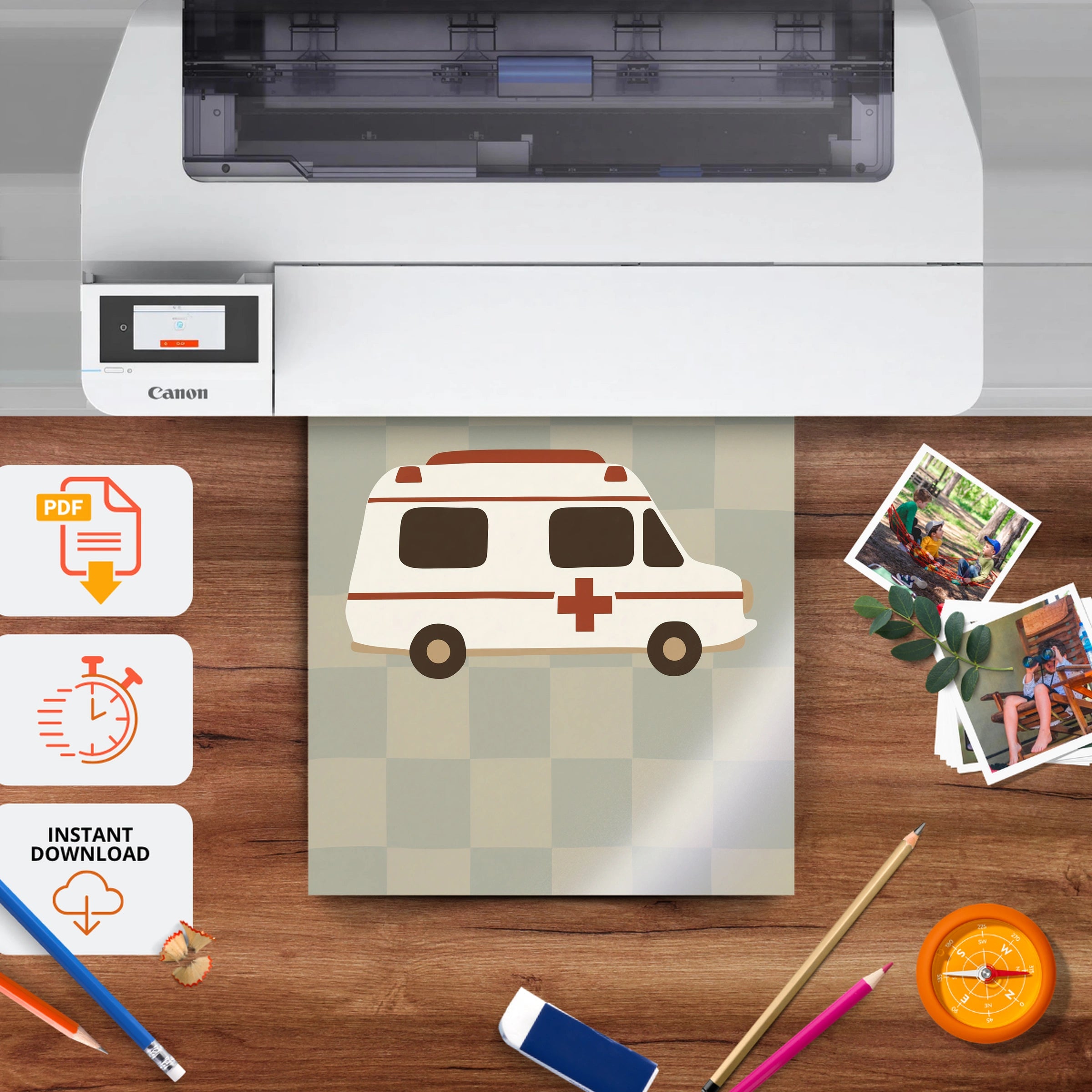 Rescue Ambulance Nursery Print - printable nursery wall art, instant download to print at home