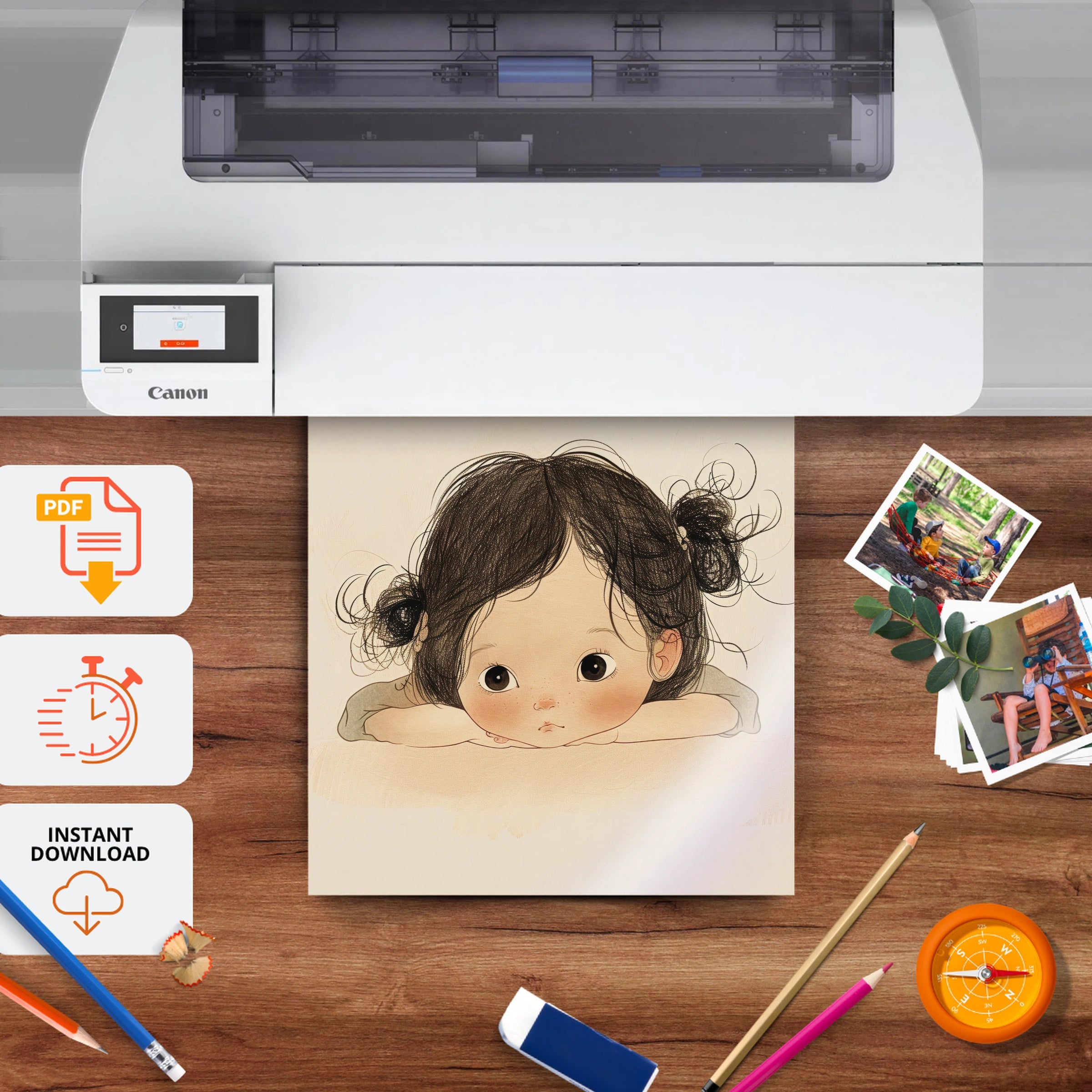 Resting Girl Nursery Print - printable nursery wall art, instant download to print at home