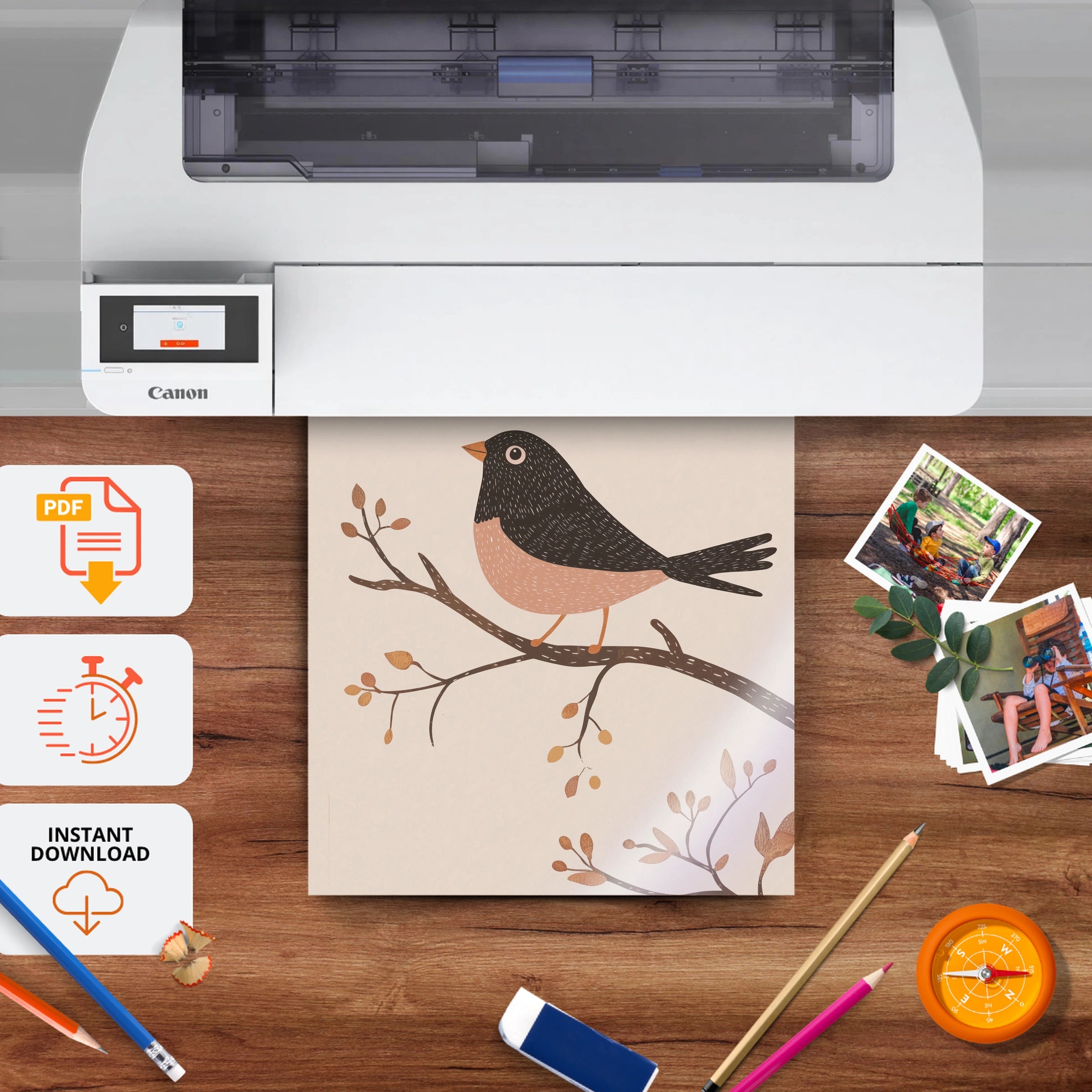 Robin on a Branch Nursery Print - printable nursery wall art, instant download to print at home