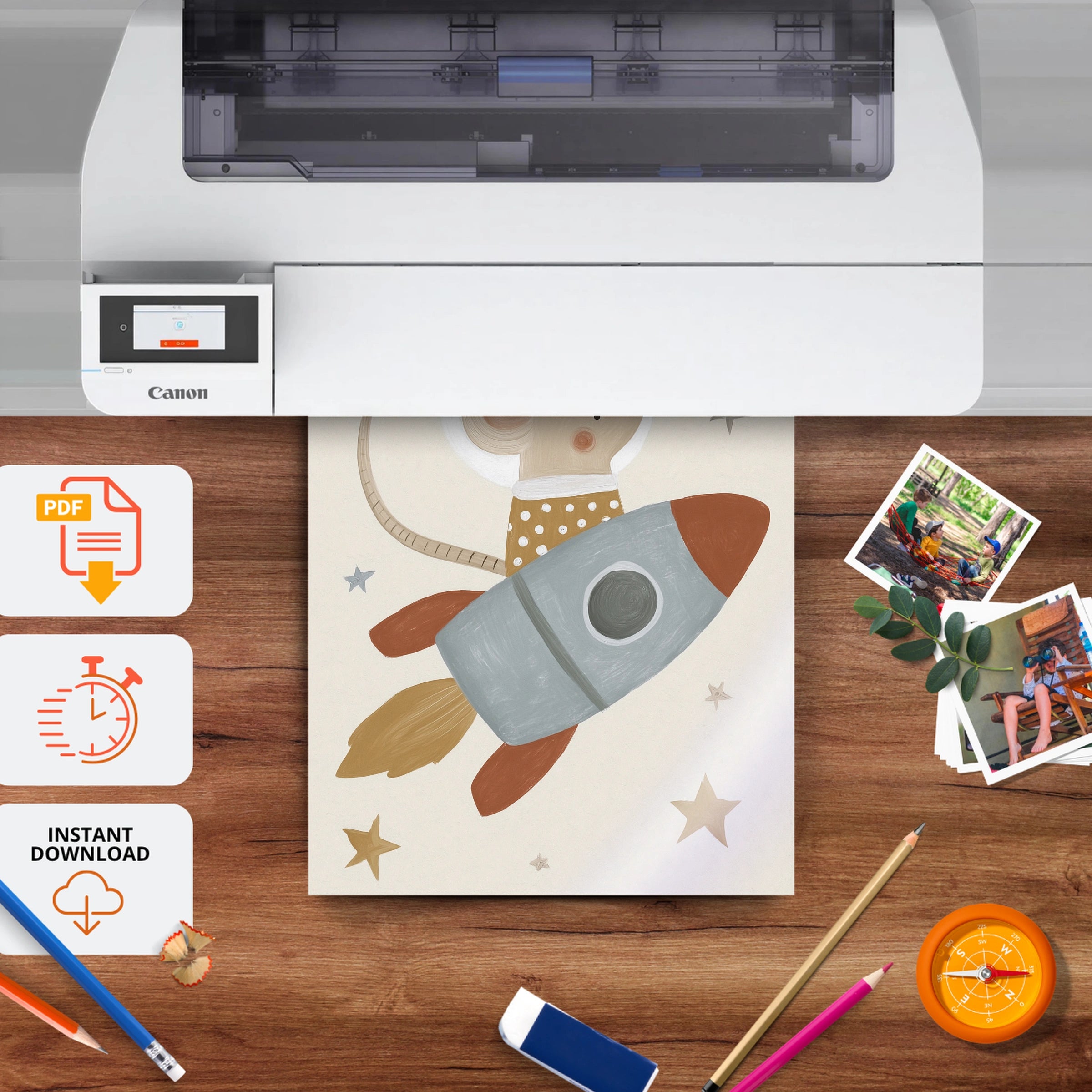 Rocket Mouse Nursery Print - printable nursery wall art, instant download to print at home