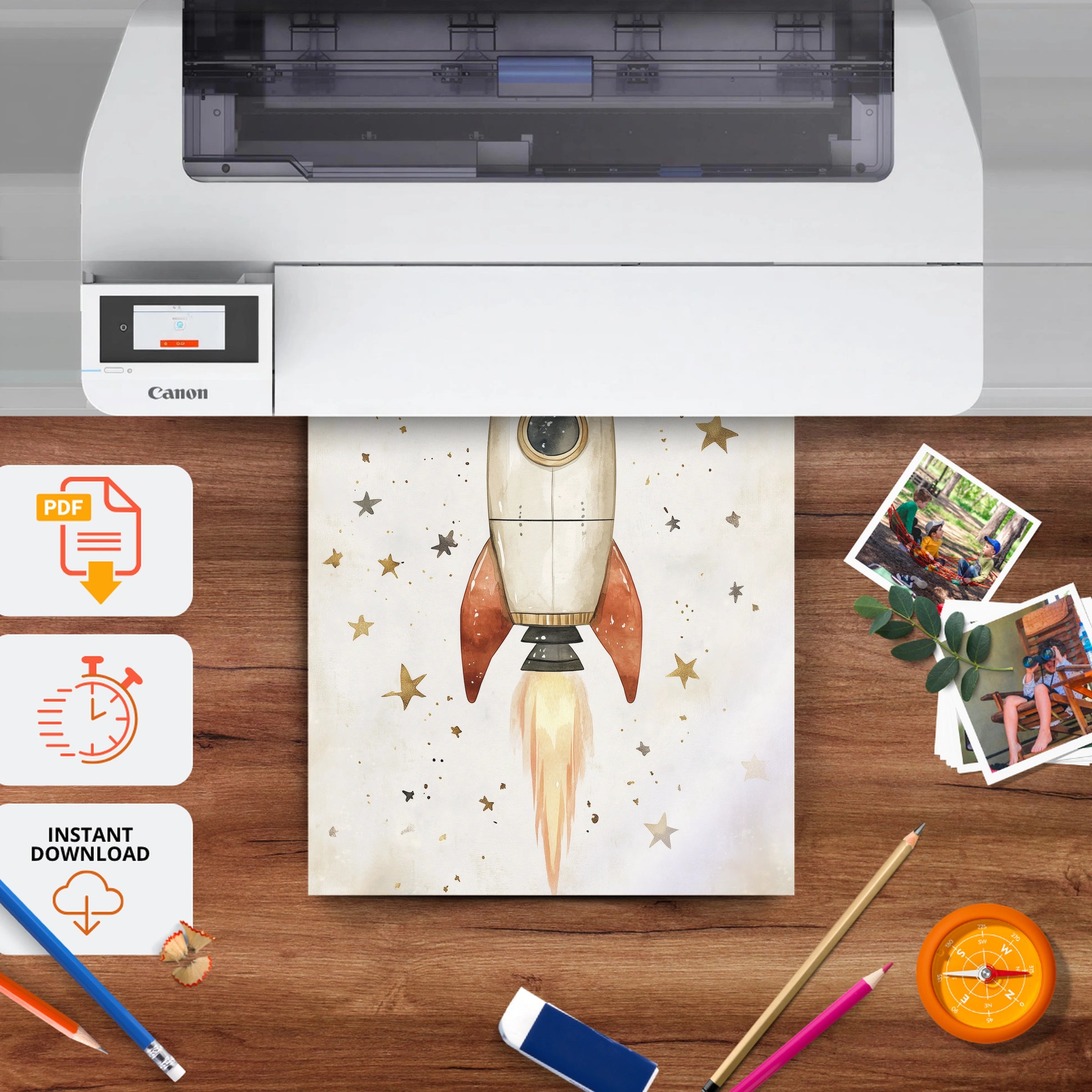 Rocket to the Moon Nursery Print - printable nursery wall art, instant download to print at home