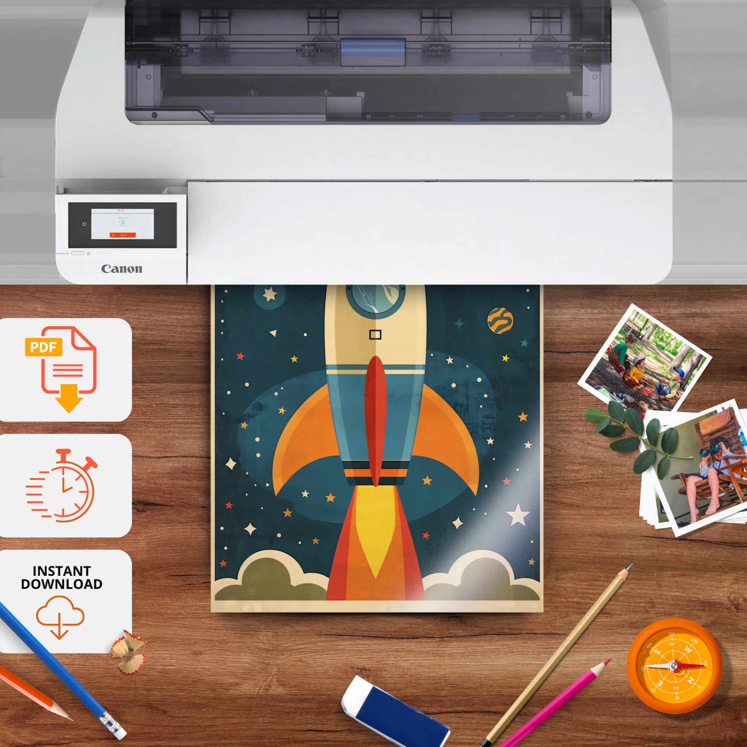 Rocket to the Stars Nursery Print - printable nursery wall art, instant download to print at home