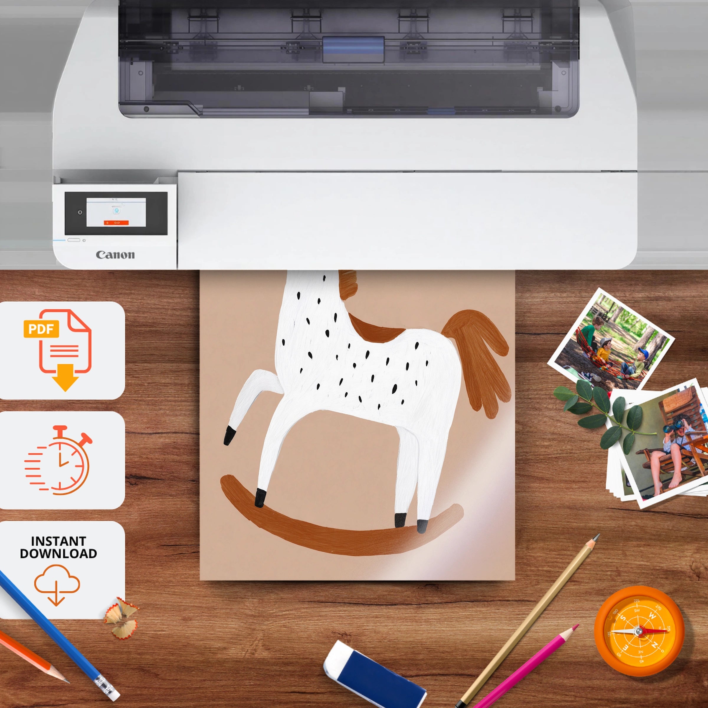 Rocking Horse Nursery Print - printable nursery wall art, instant download to print at home