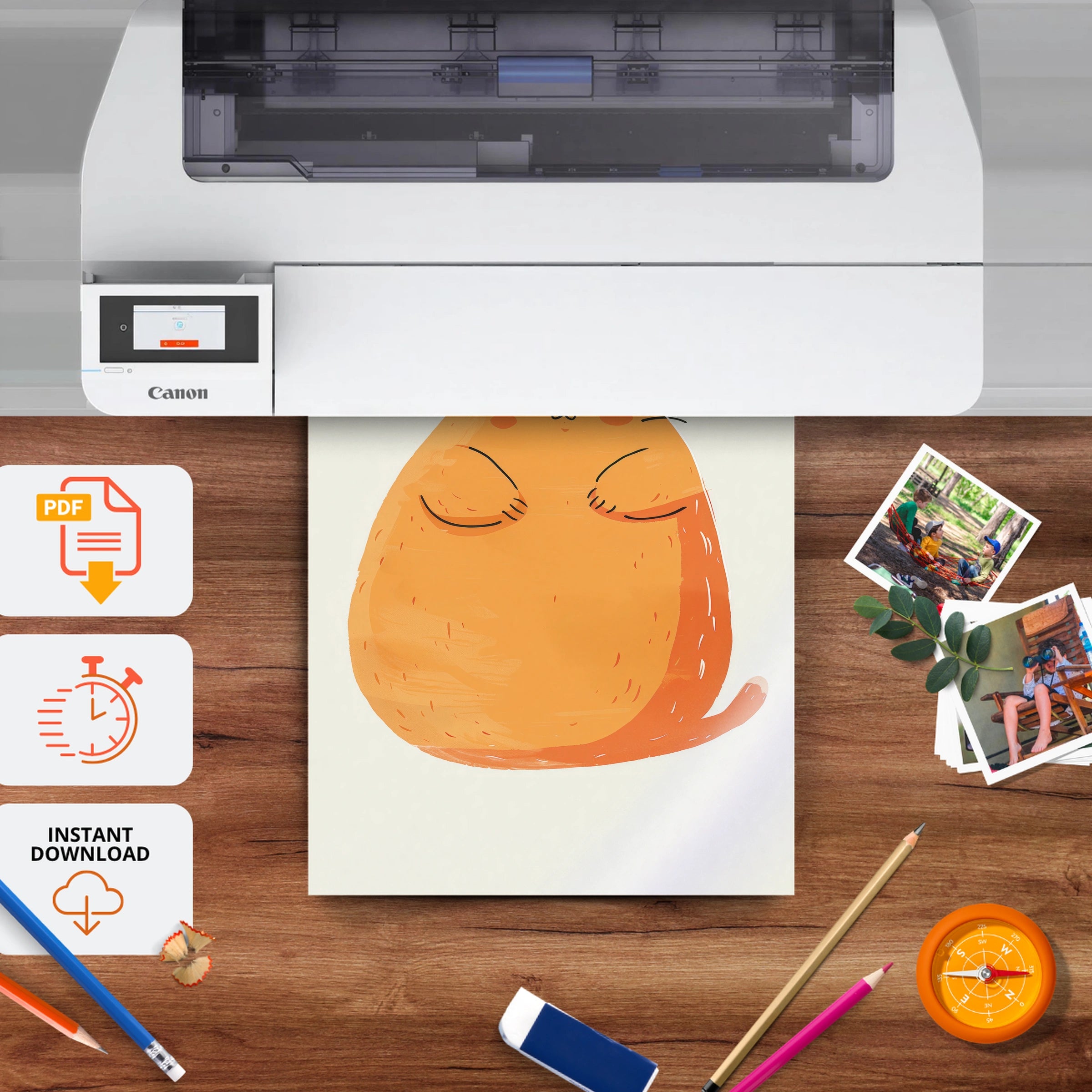 Round Orange Cat Nursery Print - printable nursery wall art, instant download to print at home
