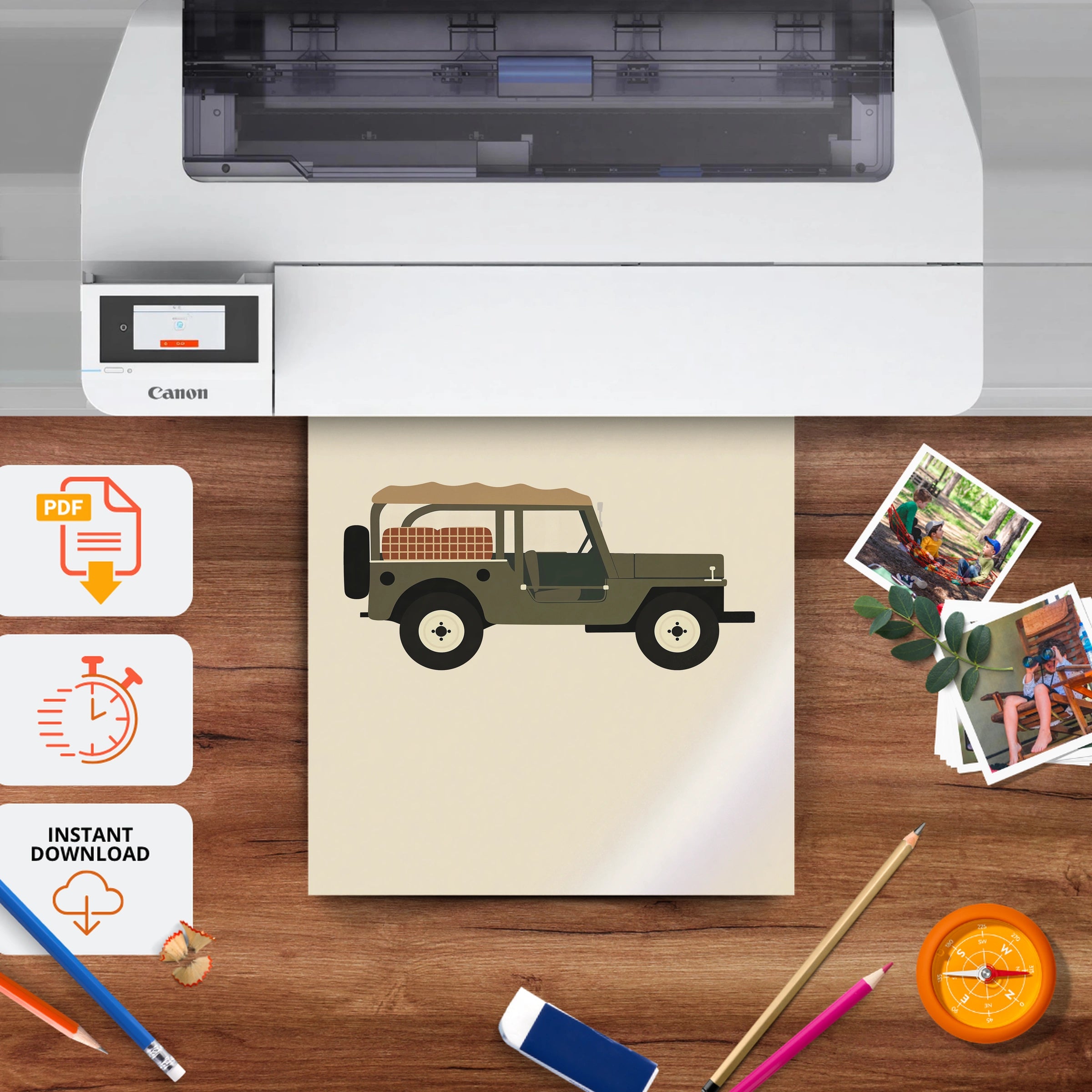 Safari Land Rover Nursery Print - printable nursery wall art, instant download to print at home