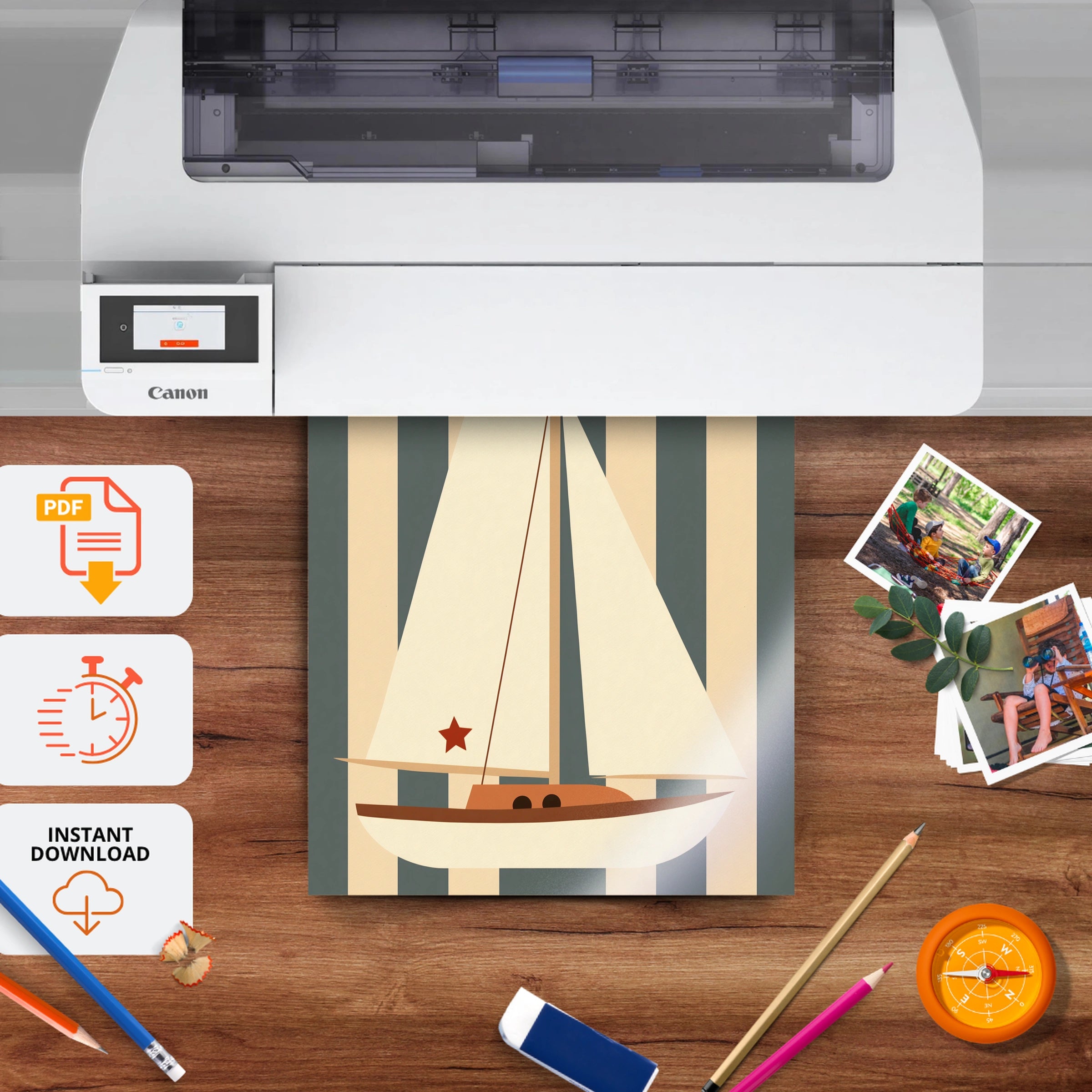 Sailboat Nursery Print - printable nursery wall art, instant download to print at home