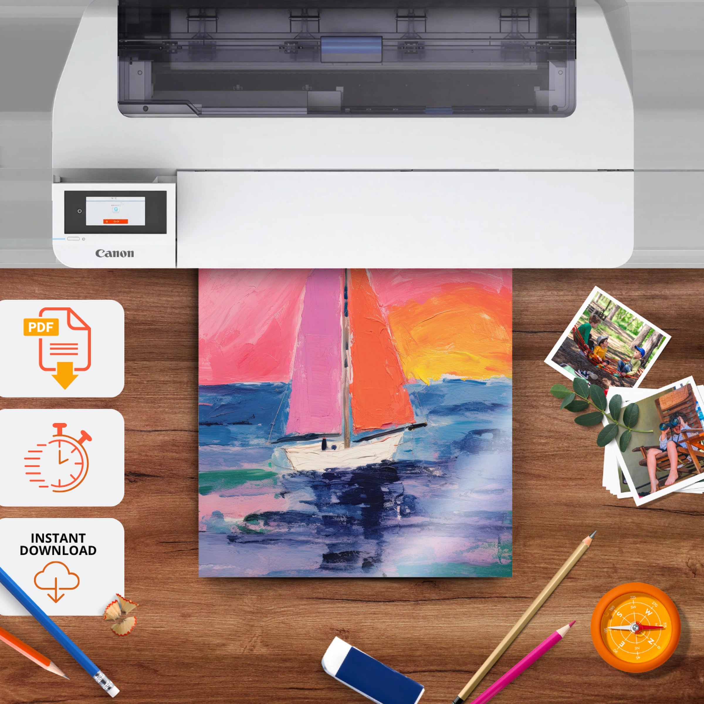 Sailboat Sunset Nursery Print - printable nursery wall art, instant download to print at home
