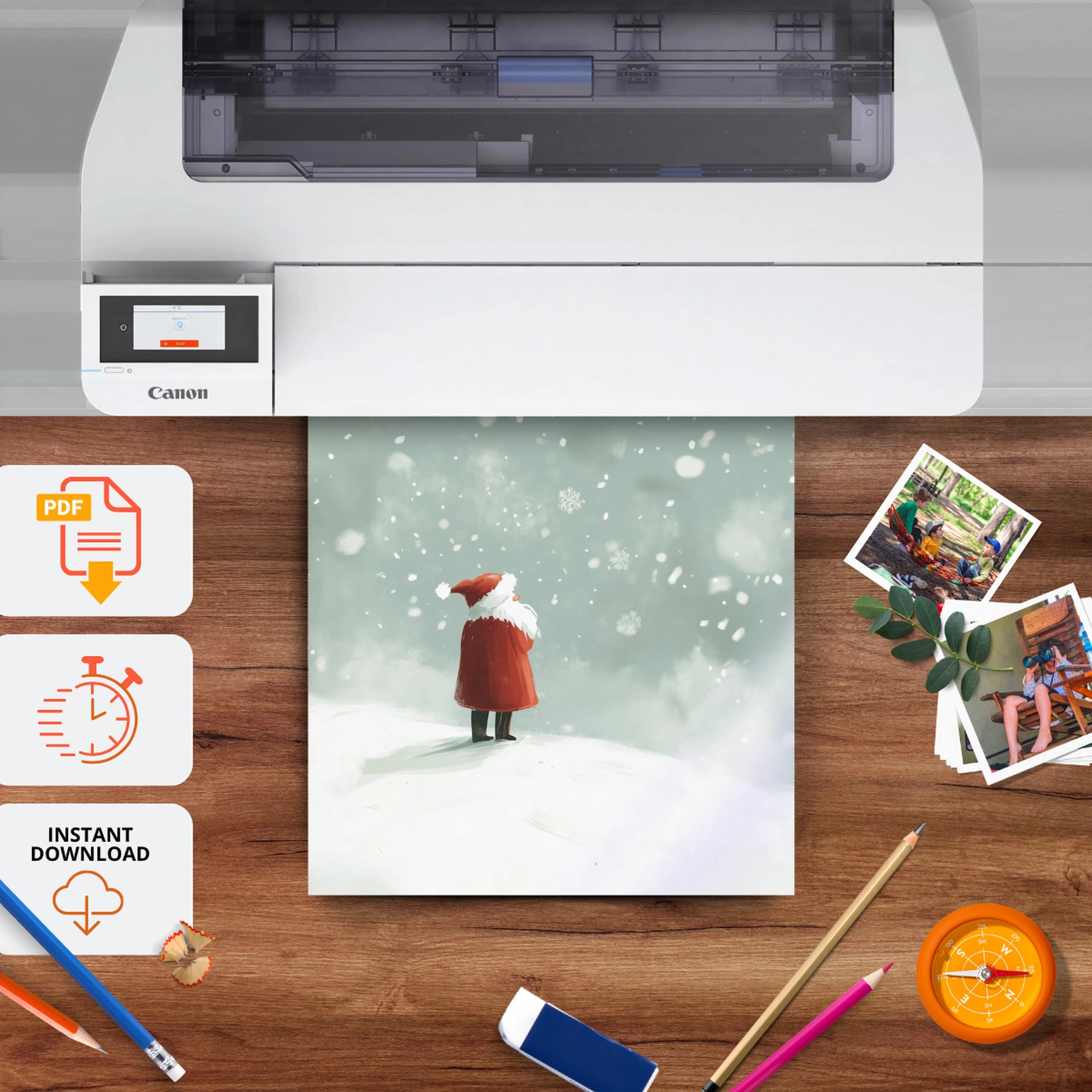 Santa in the Snow Christmas Print - printable nursery wall art, instant download to print at home