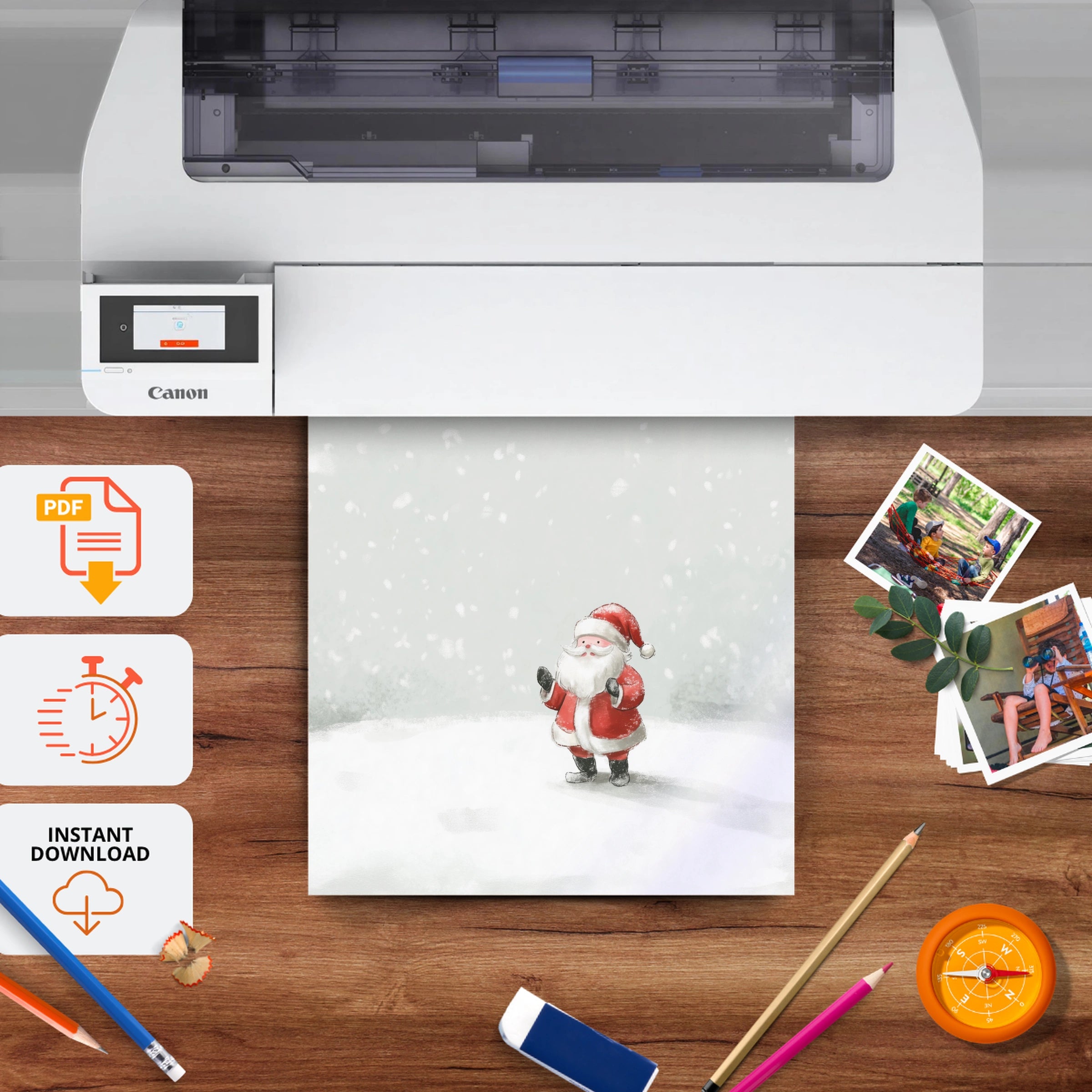Santa in the Snow Two Christmas Print - printable nursery wall art, instant download to print at home