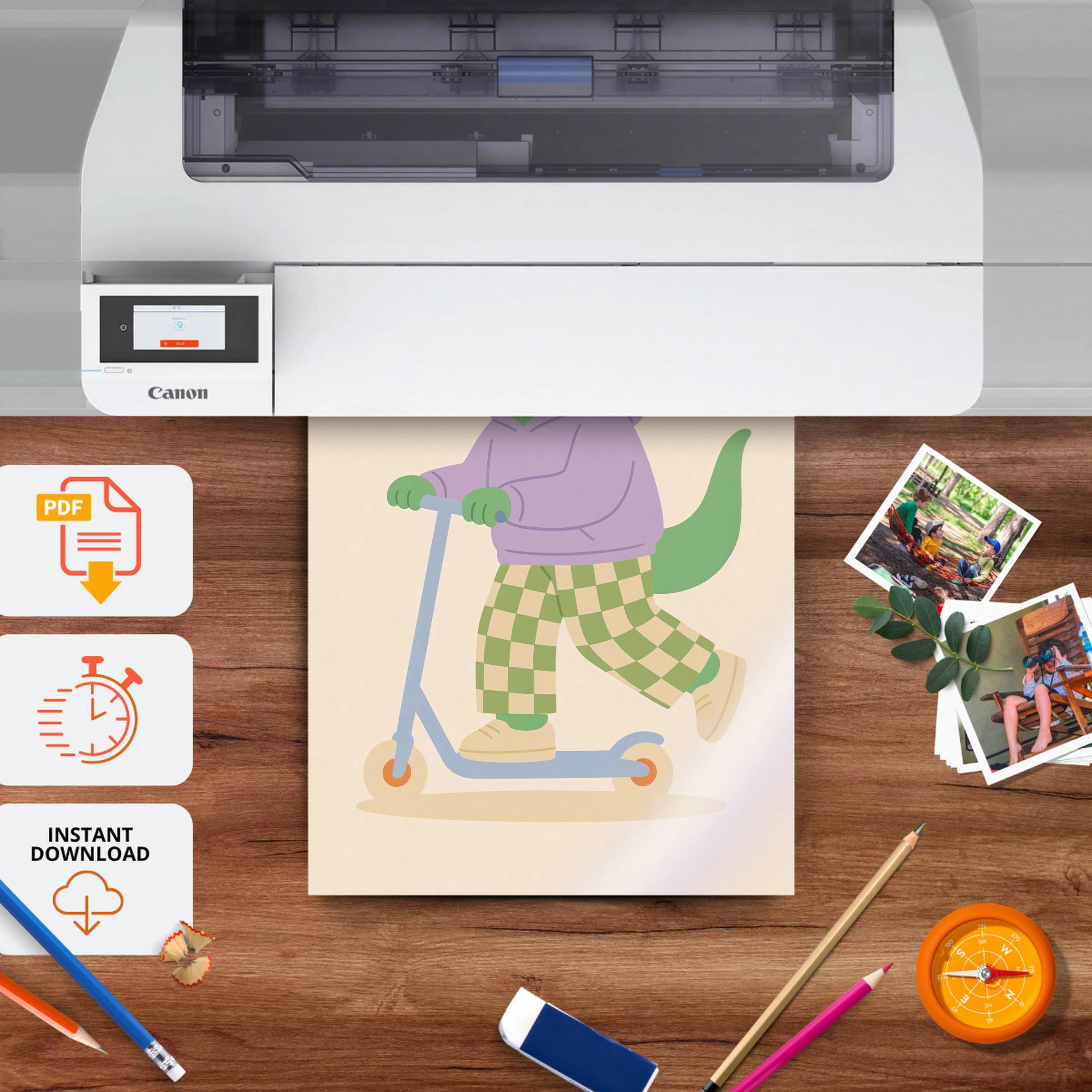 Scooter Crocodile Nursery Print - printable nursery wall art, instant download to print at home
