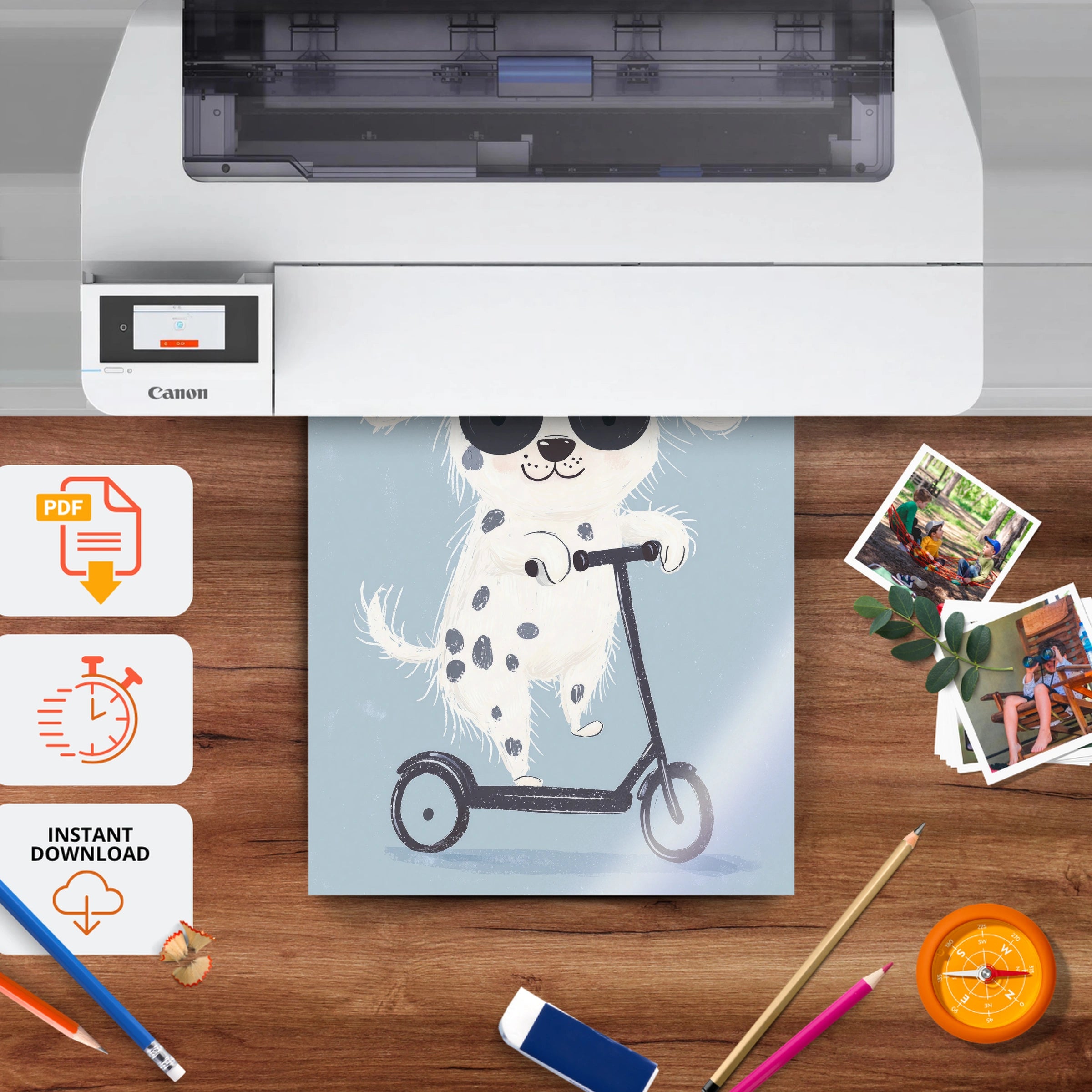 Scooter Dalmatian Nursery Print - printable nursery wall art, instant download to print at home