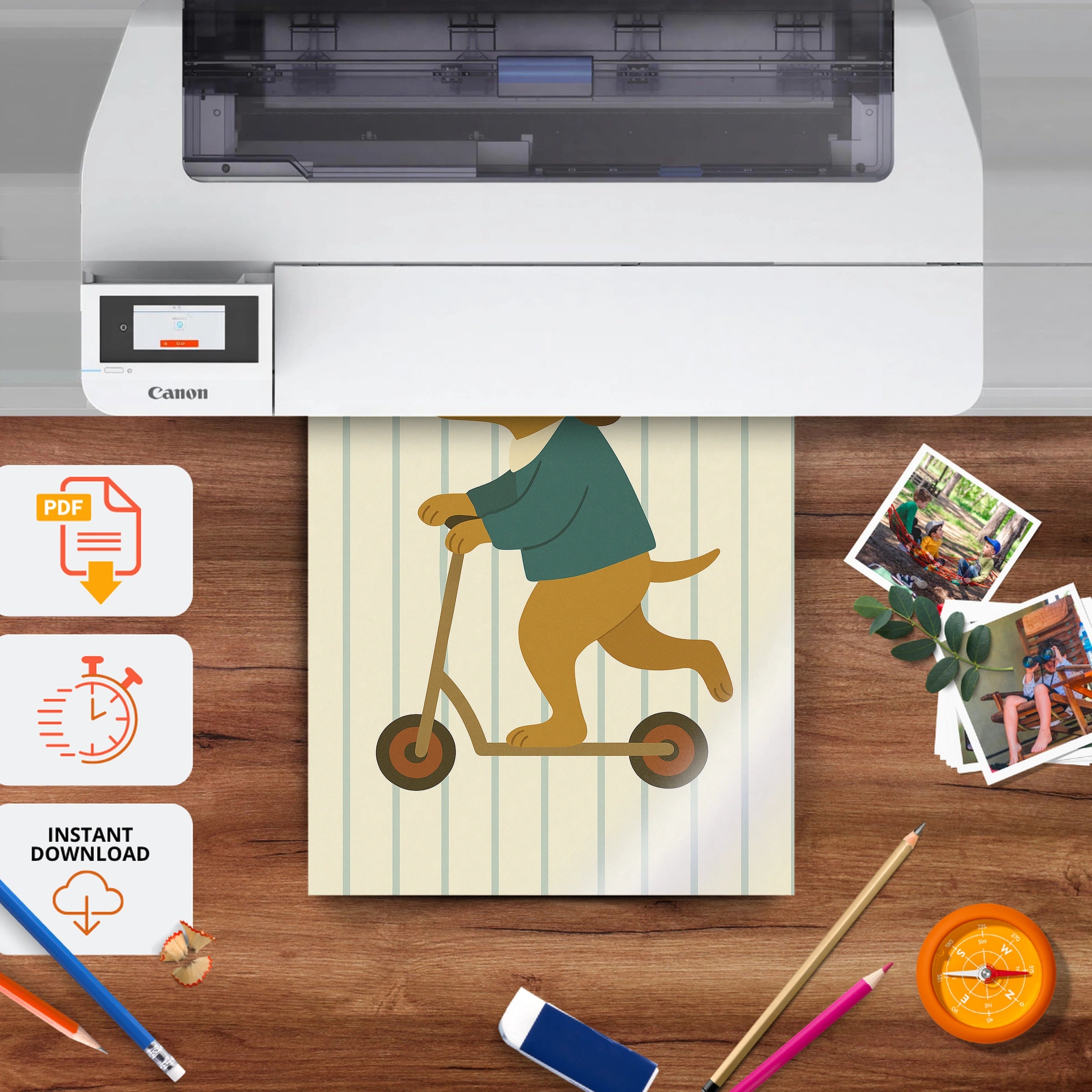 Scooter Pup Nursery Print - printable nursery wall art, instant download to print at home