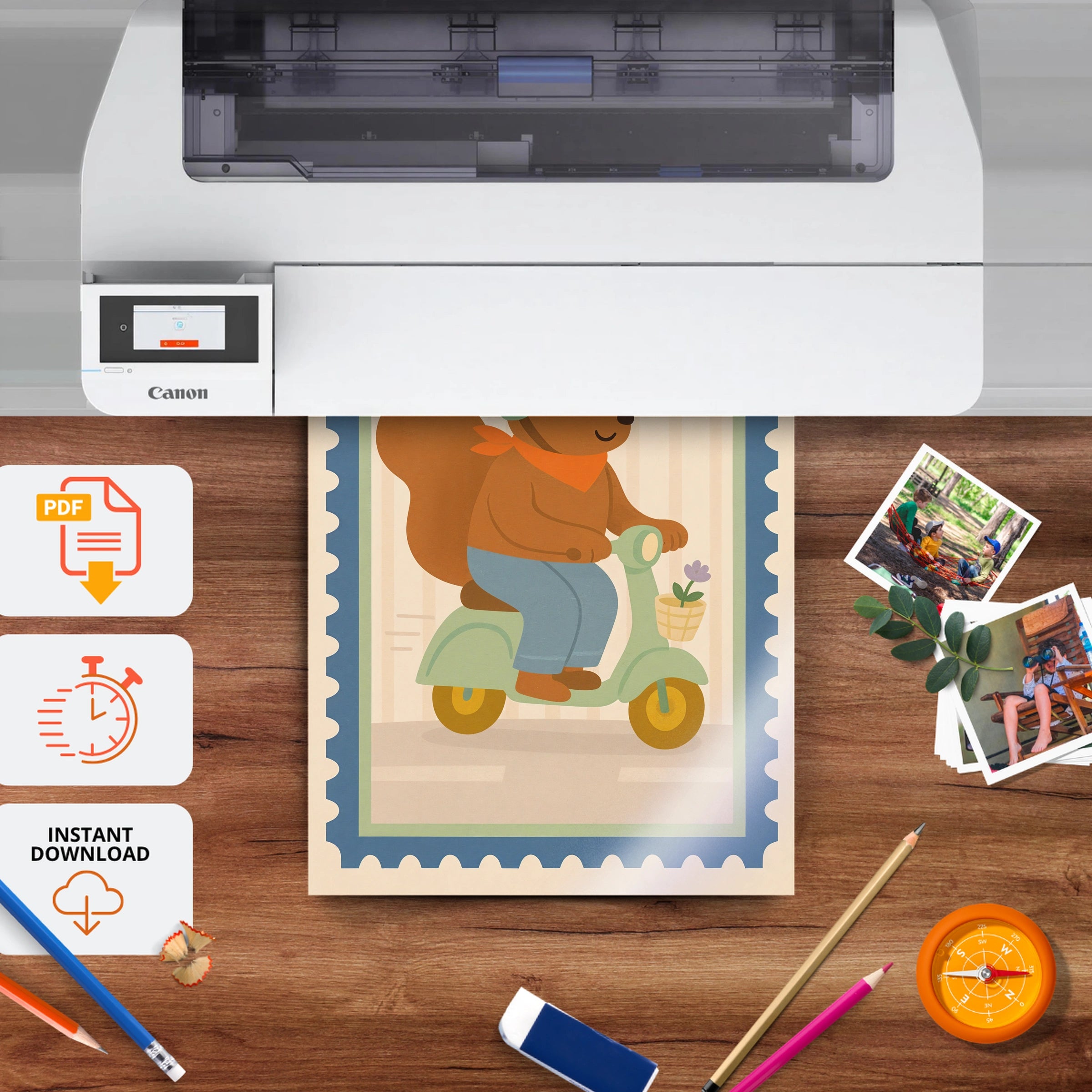 Scooter Squirrel Nursery Print - printable nursery wall art, instant download to print at home