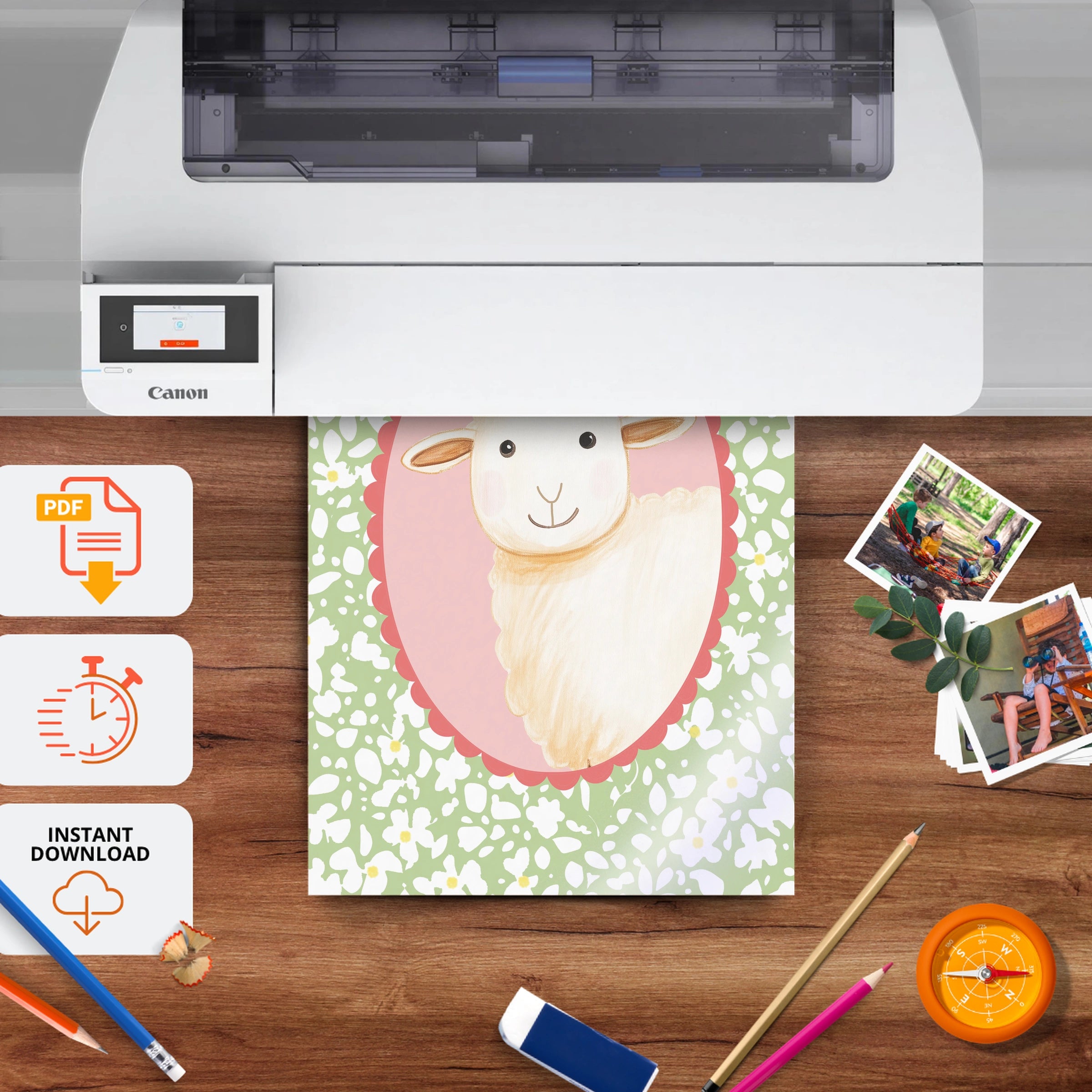 Sheep Cameo Nursery Print - printable nursery wall art, instant download to print at home