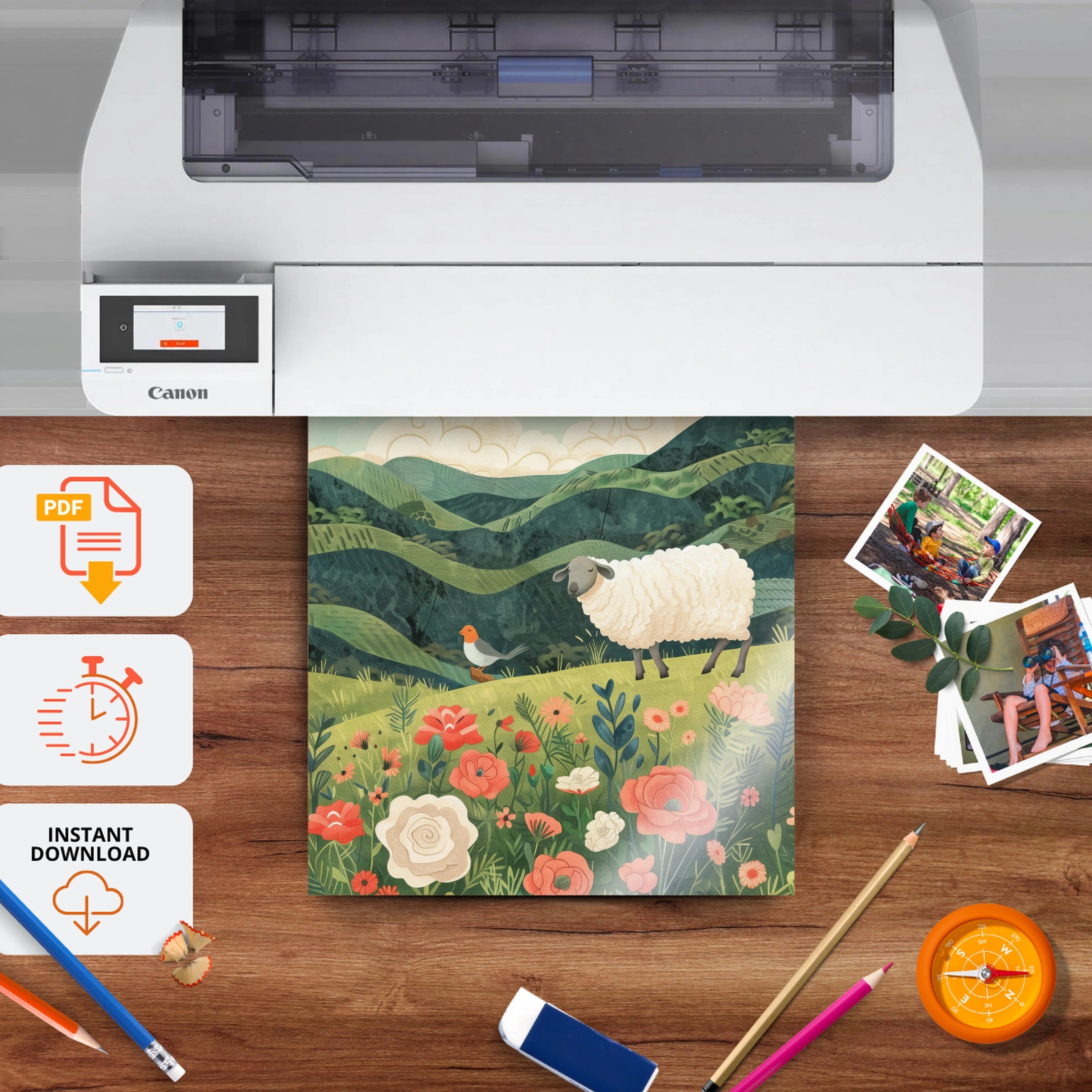 Sheep in the Meadow Nursery Print - printable nursery wall art, instant download to print at home