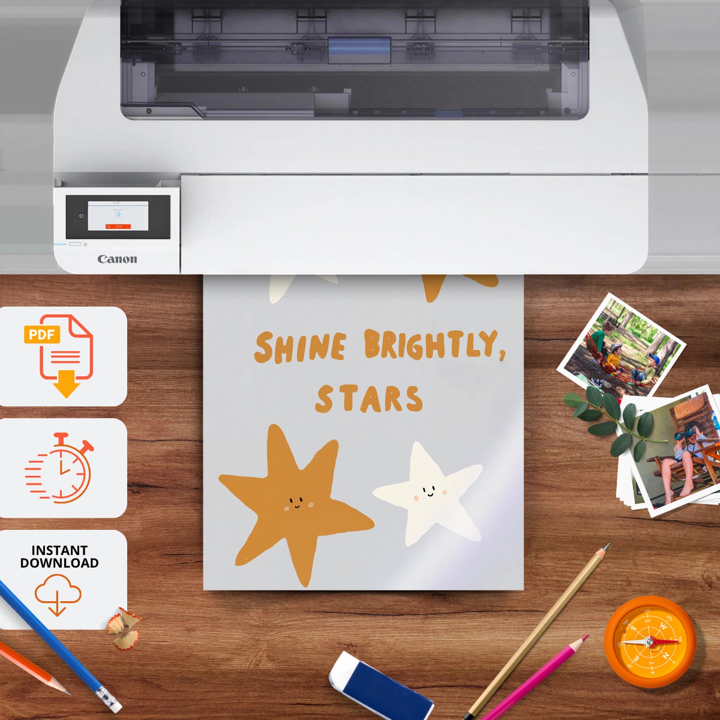 Shine Brightly Stars Nursery Print - printable nursery wall art, instant download to print at home