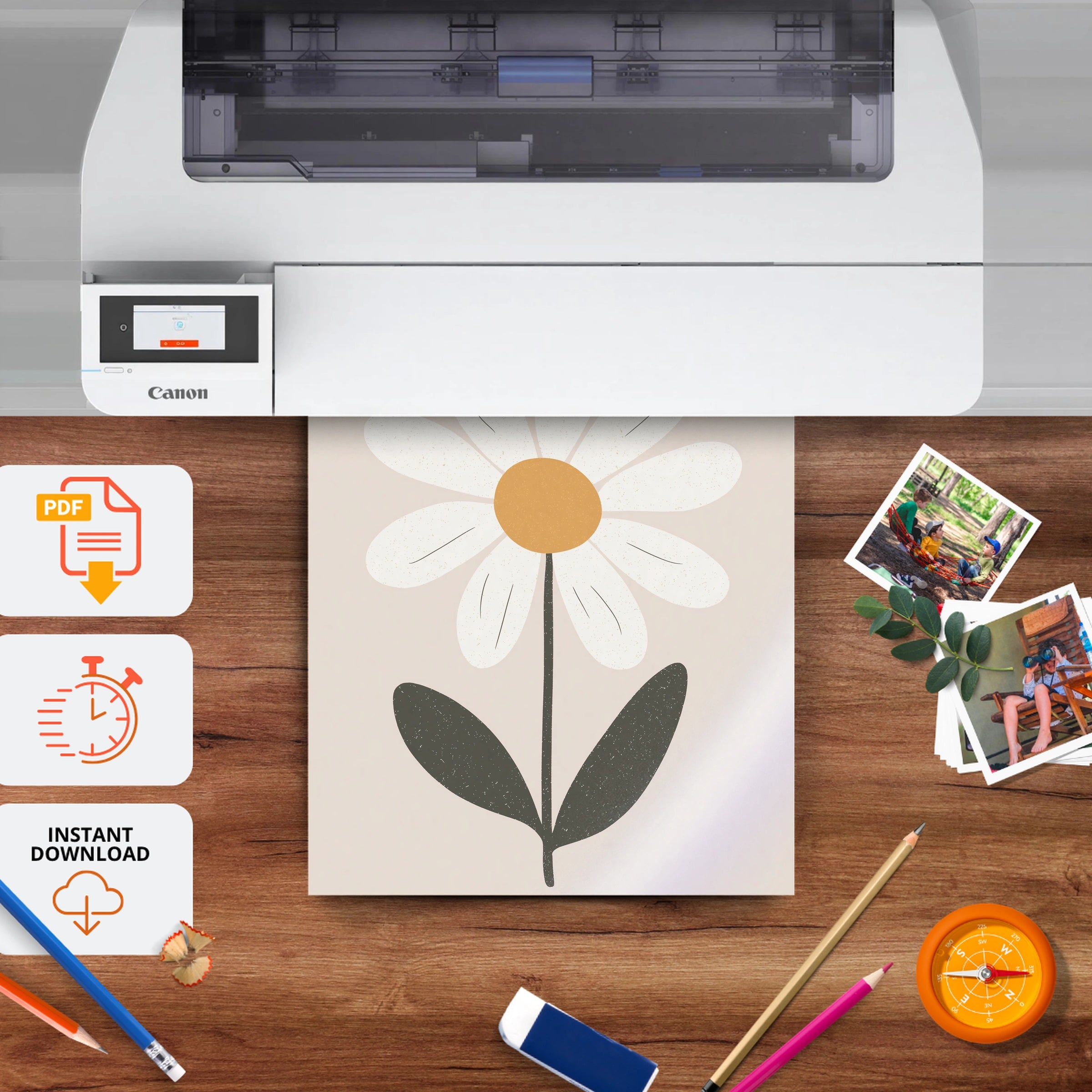 Single Daisy Nursery Print - printable nursery wall art, instant download to print at home