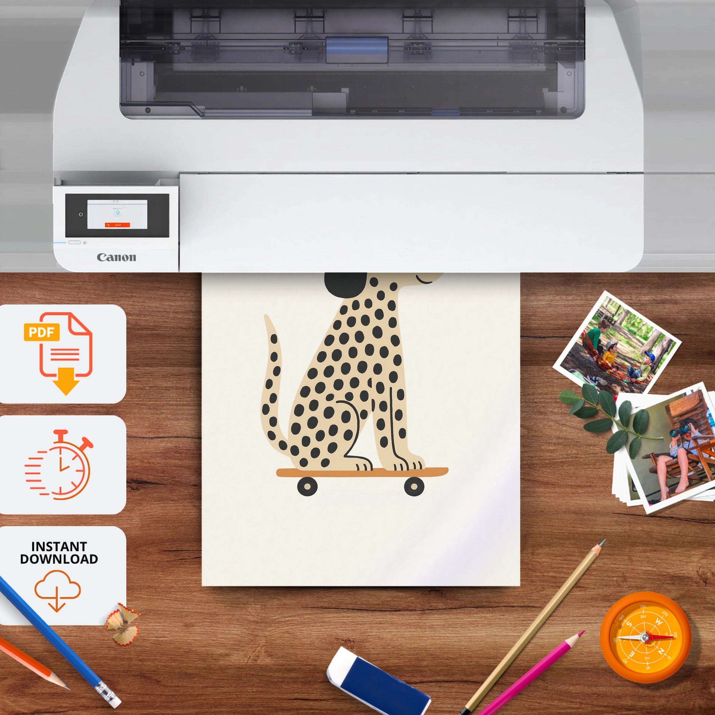 Skateboard Dalmatian Two Nursery Print - printable nursery wall art, instant download to print at home