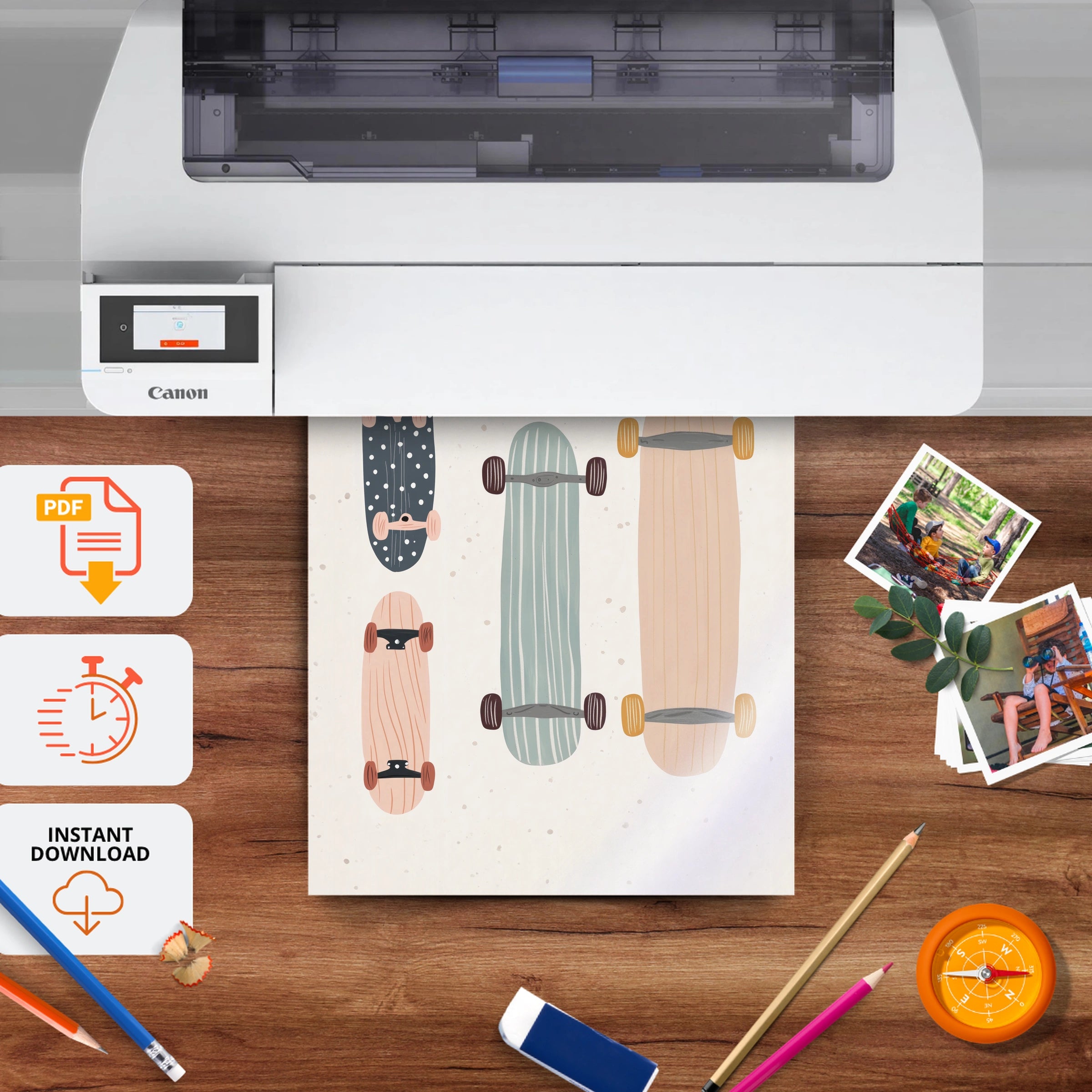 Skateboard Nursery Print - printable nursery wall art, instant download to print at home