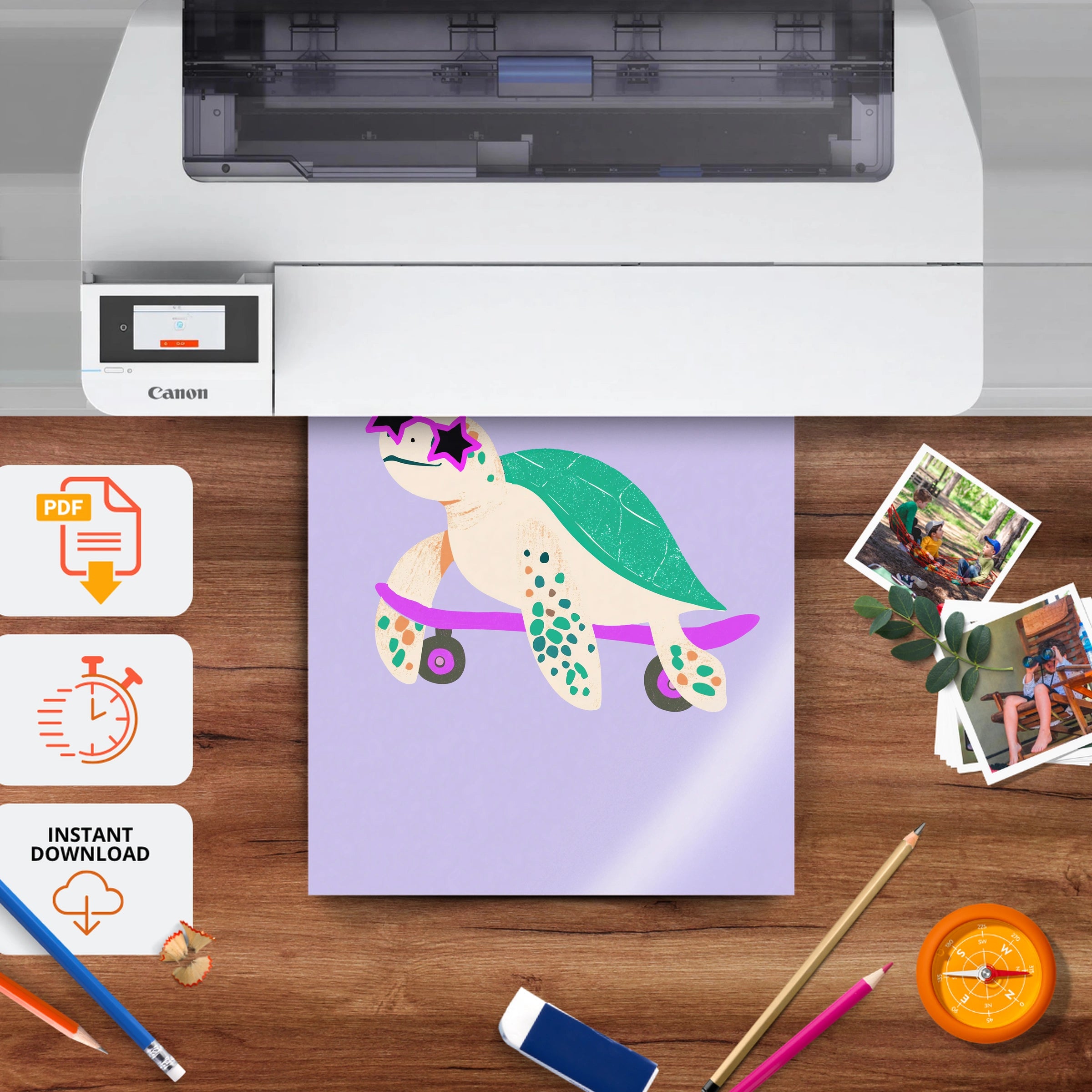 Skateboarding Turtle Nursery Print - printable nursery wall art, instant download to print at home