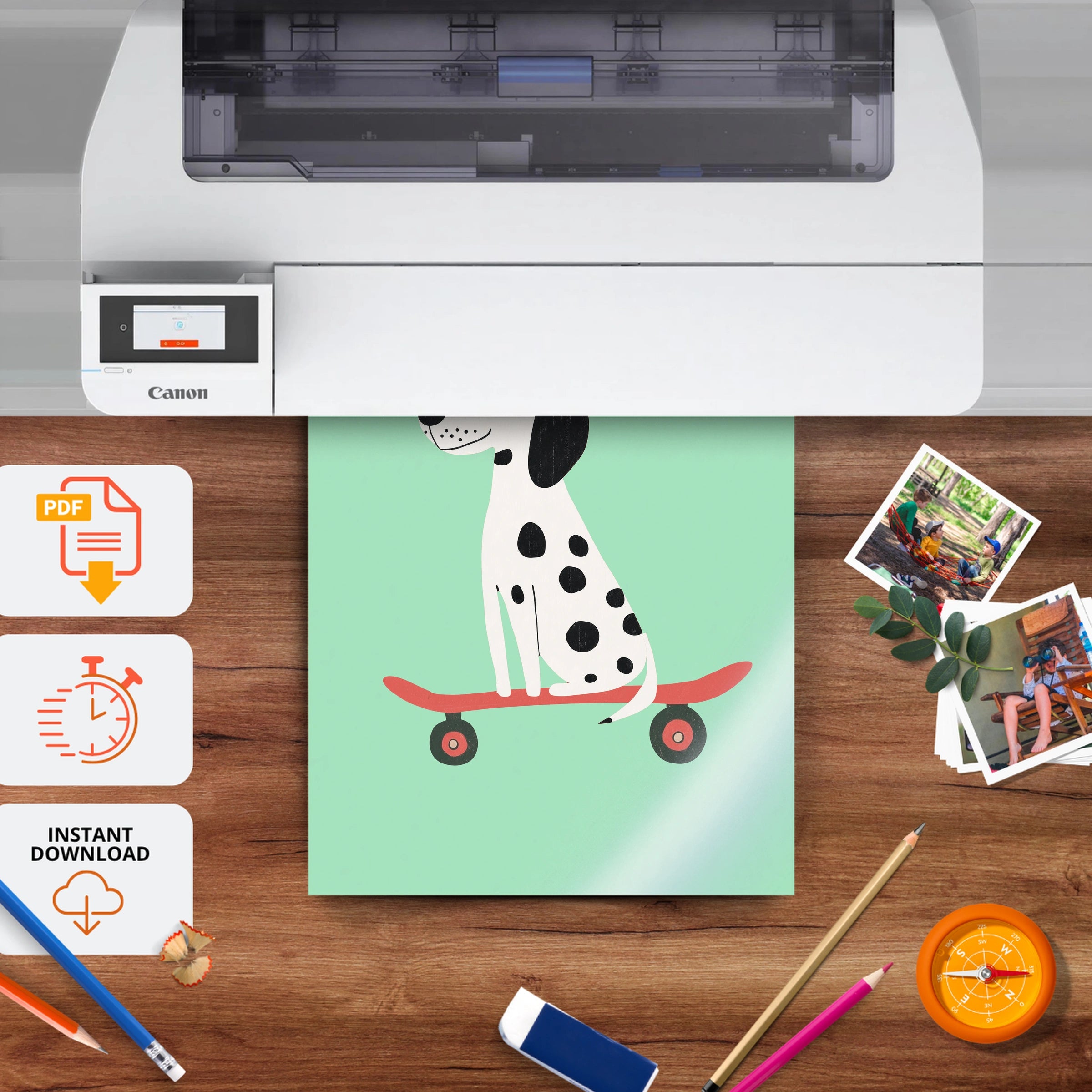 Skater Dalmatian Nursery Print - printable nursery wall art, instant download to print at home