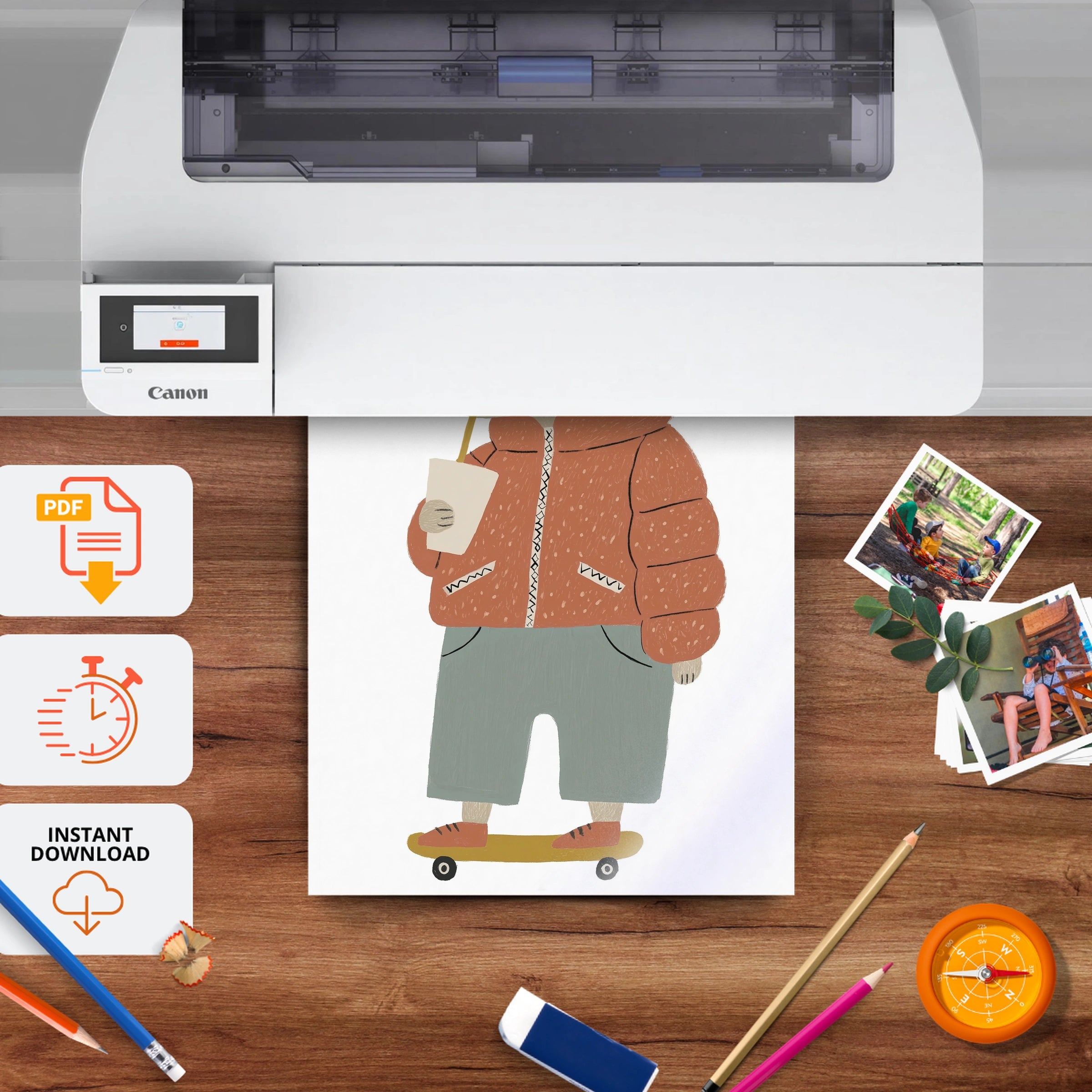 Skater Dog Nursery Print - printable nursery wall art, instant download to print at home