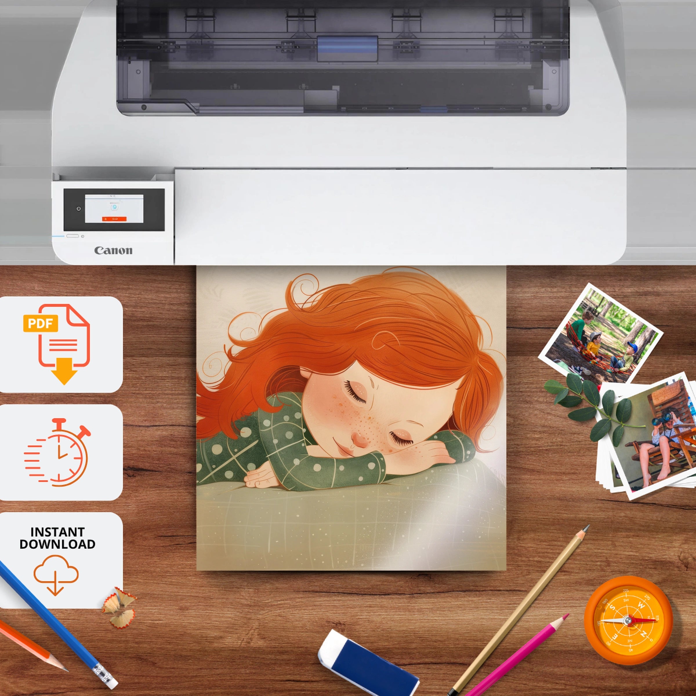 Sleeping Girl Nursery Print - printable nursery wall art, instant download to print at home