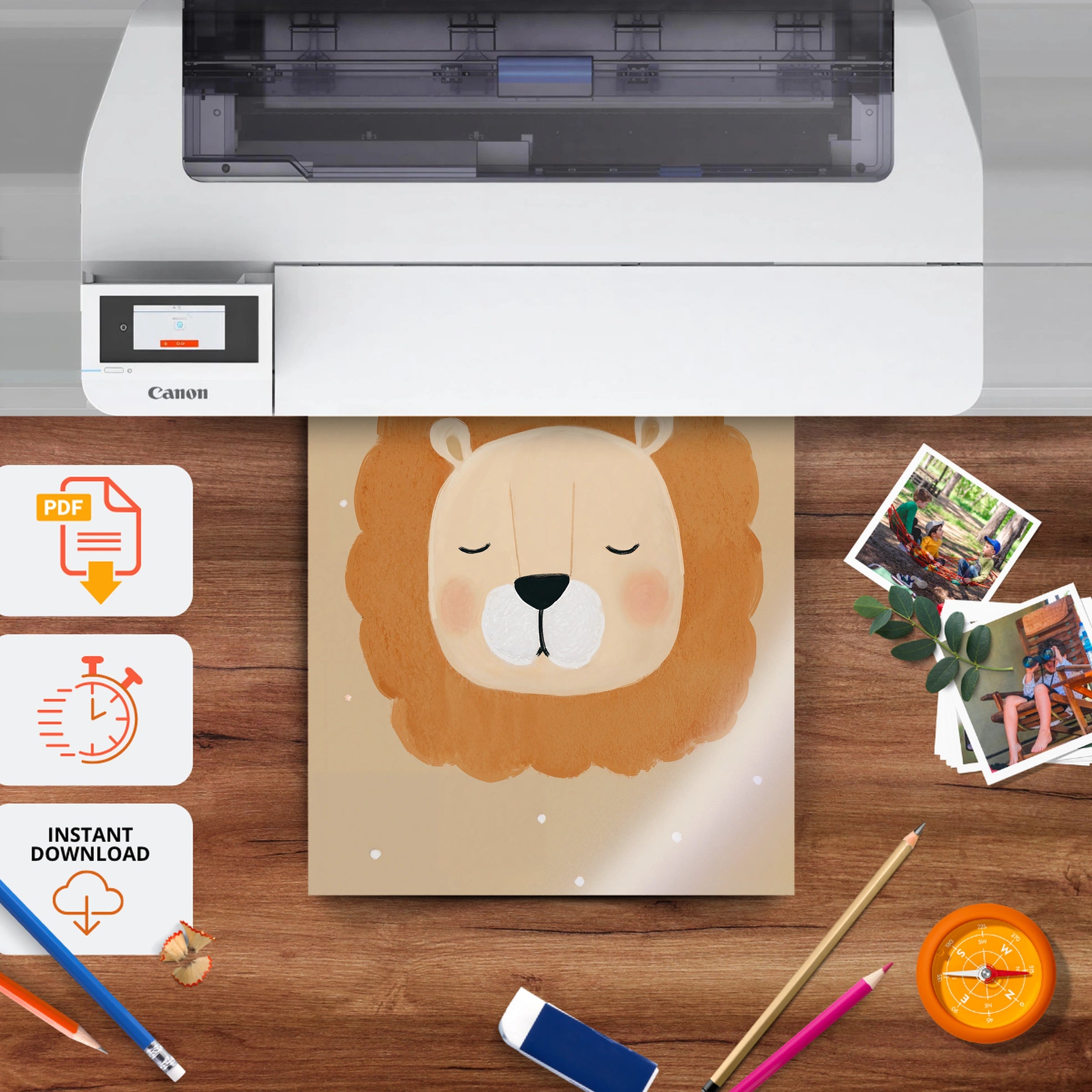 Sleeping Lion Nursery Print - printable nursery wall art, instant download to print at home