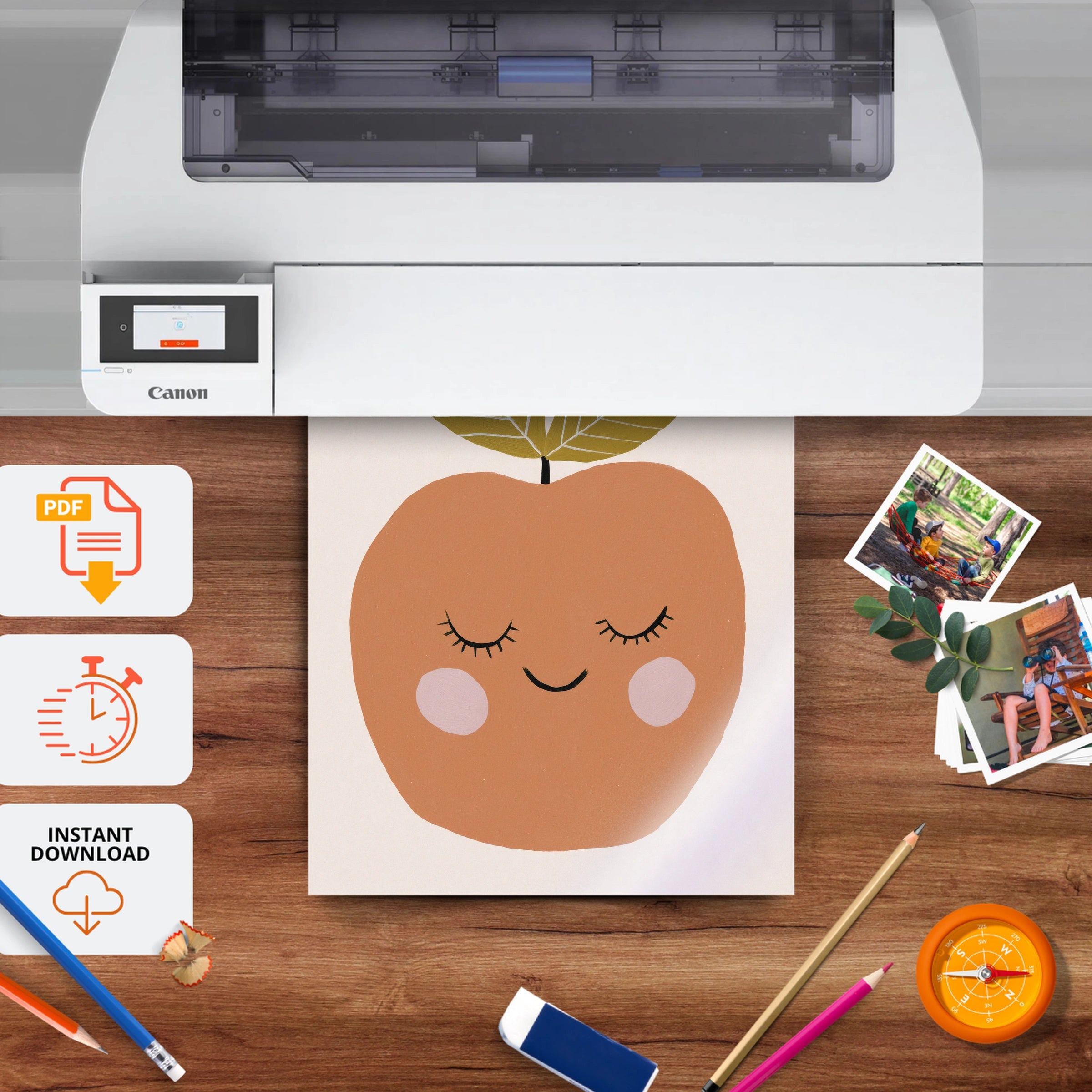 Sleepy Apple Nursery Print - printable nursery wall art, instant download to print at home
