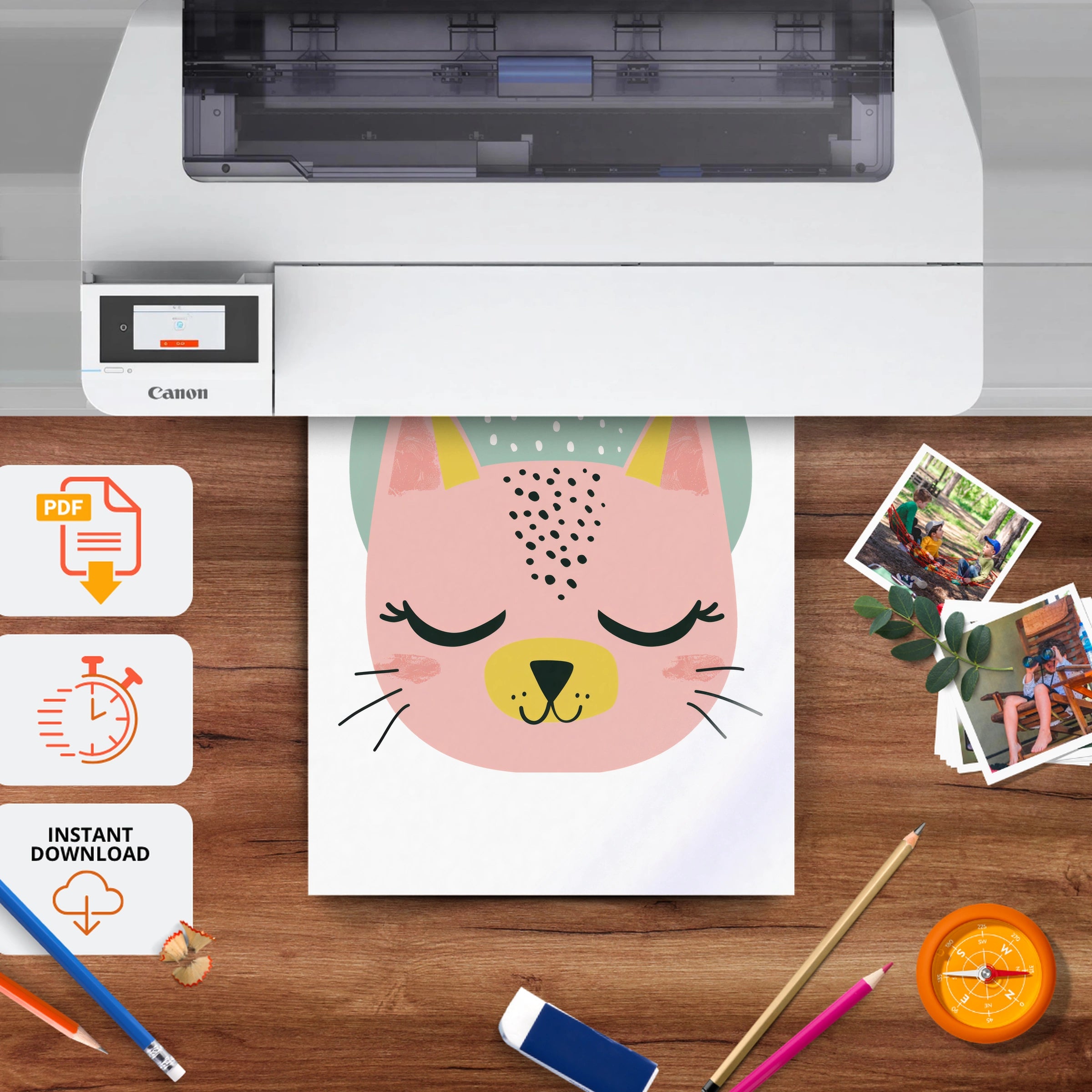 Sleepy Cat Face Nursery Print - printable nursery wall art, instant download to print at home