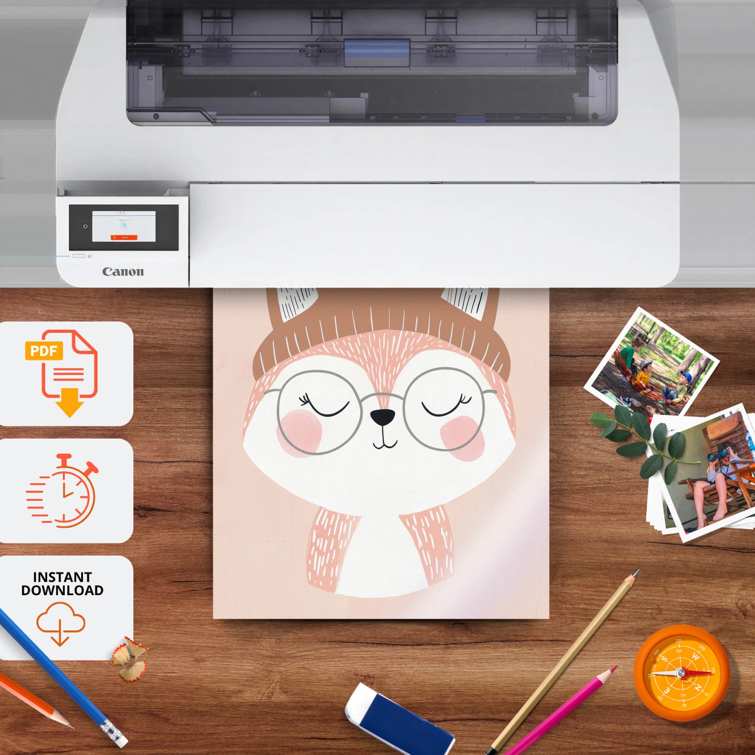 Sleepy Fox Nursery Print - printable nursery wall art, instant download to print at home