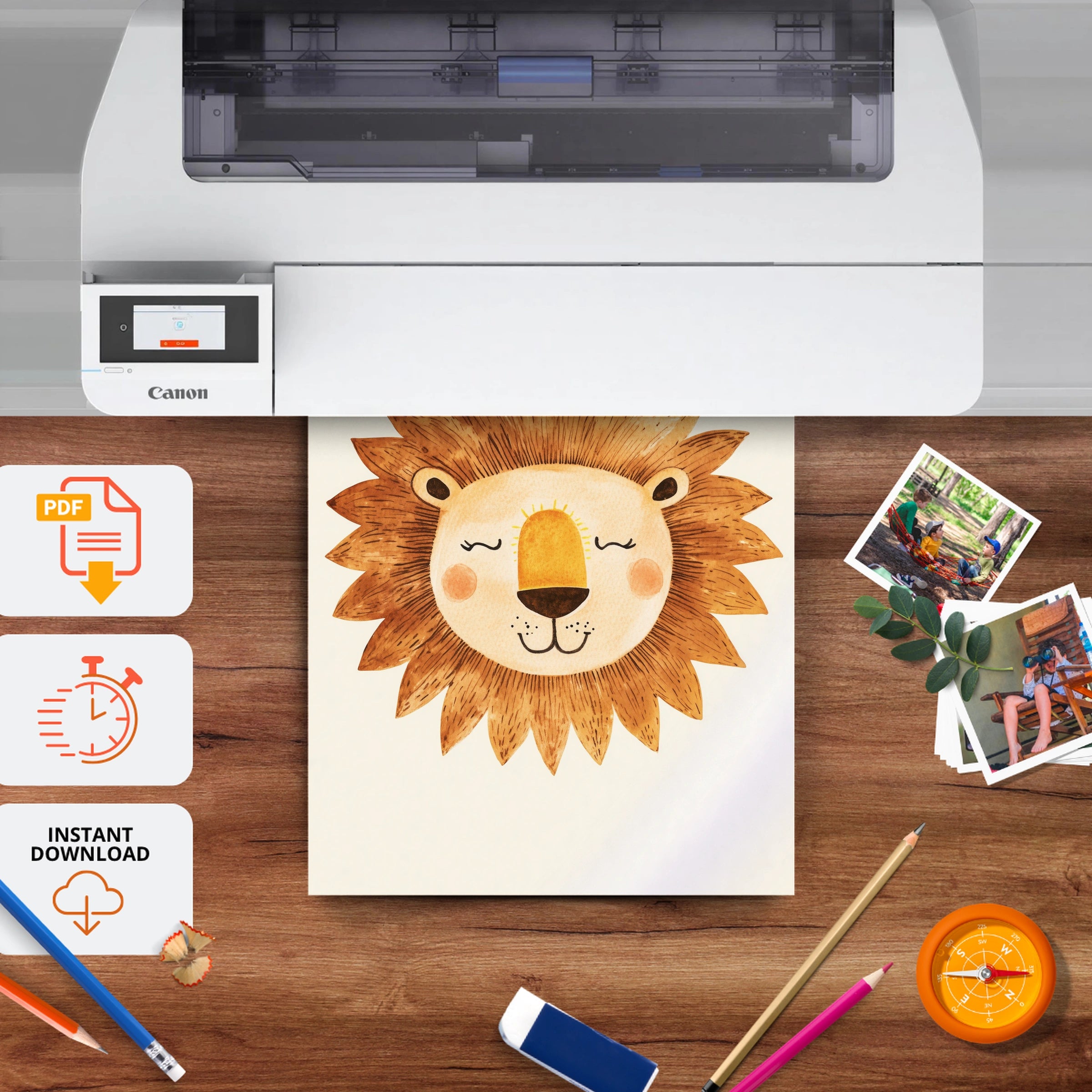 Sleepy Lion Face Nursery Print - printable nursery wall art, instant download to print at home