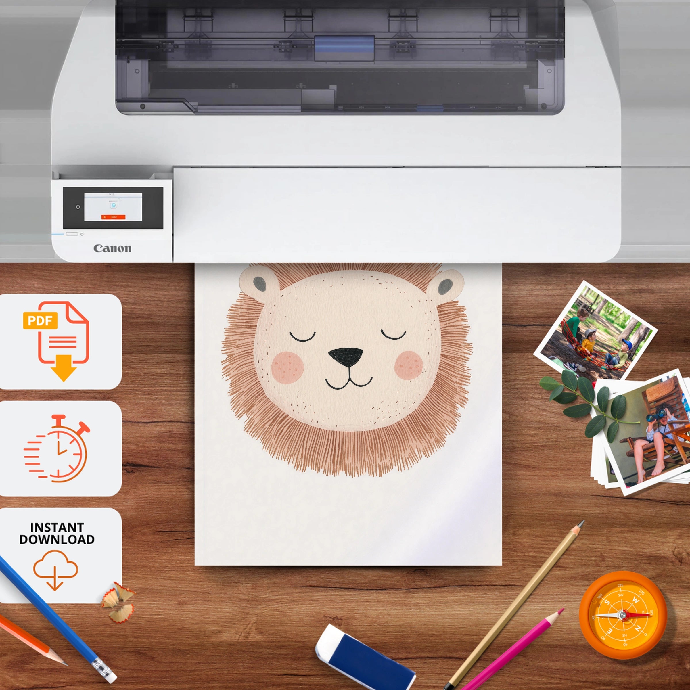 Sleepy Lion Nursery Print - printable nursery wall art, instant download to print at home
